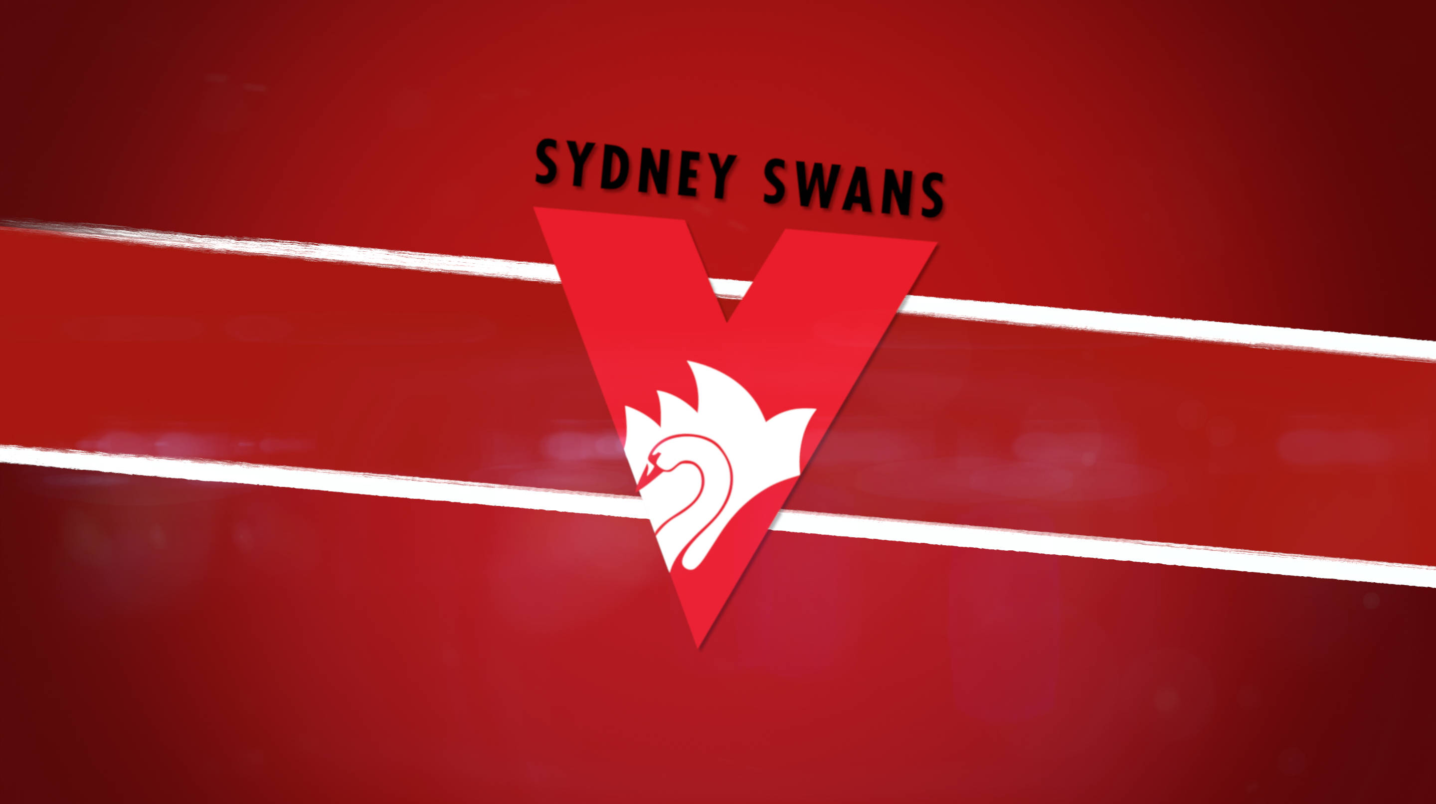 Afl 桌布 壁紙 — 大膽的紅色背景，帶有白色條紋，並在'SYDNEY SWANS'文字下方居中放置白色天鵝標誌。