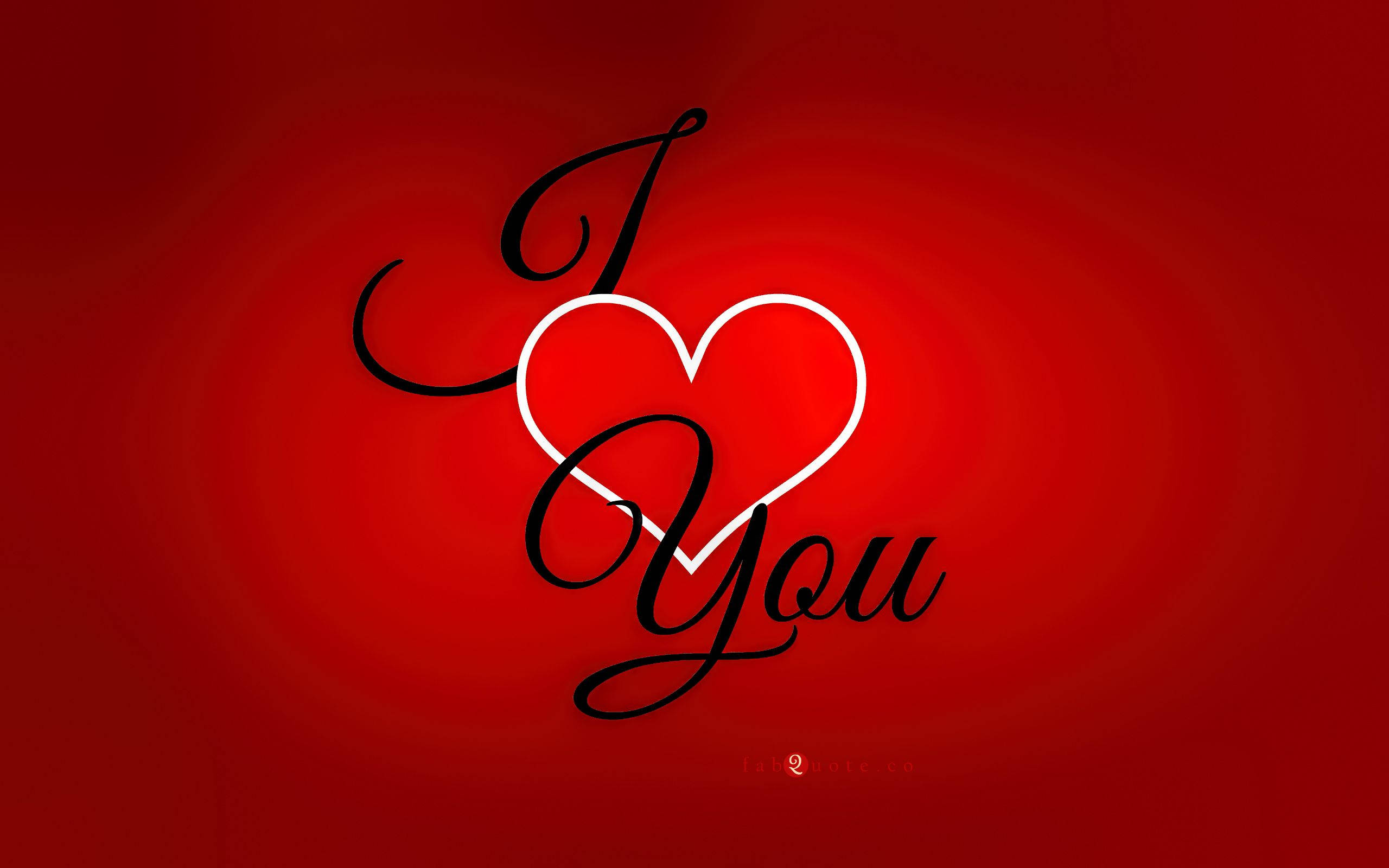 Really Cool Love 桌布 壁紙 — 大膽的紅色背景上，優雅的黑色手寫體寫著「I Love You」，並以發光的白色心形取代「O」。
