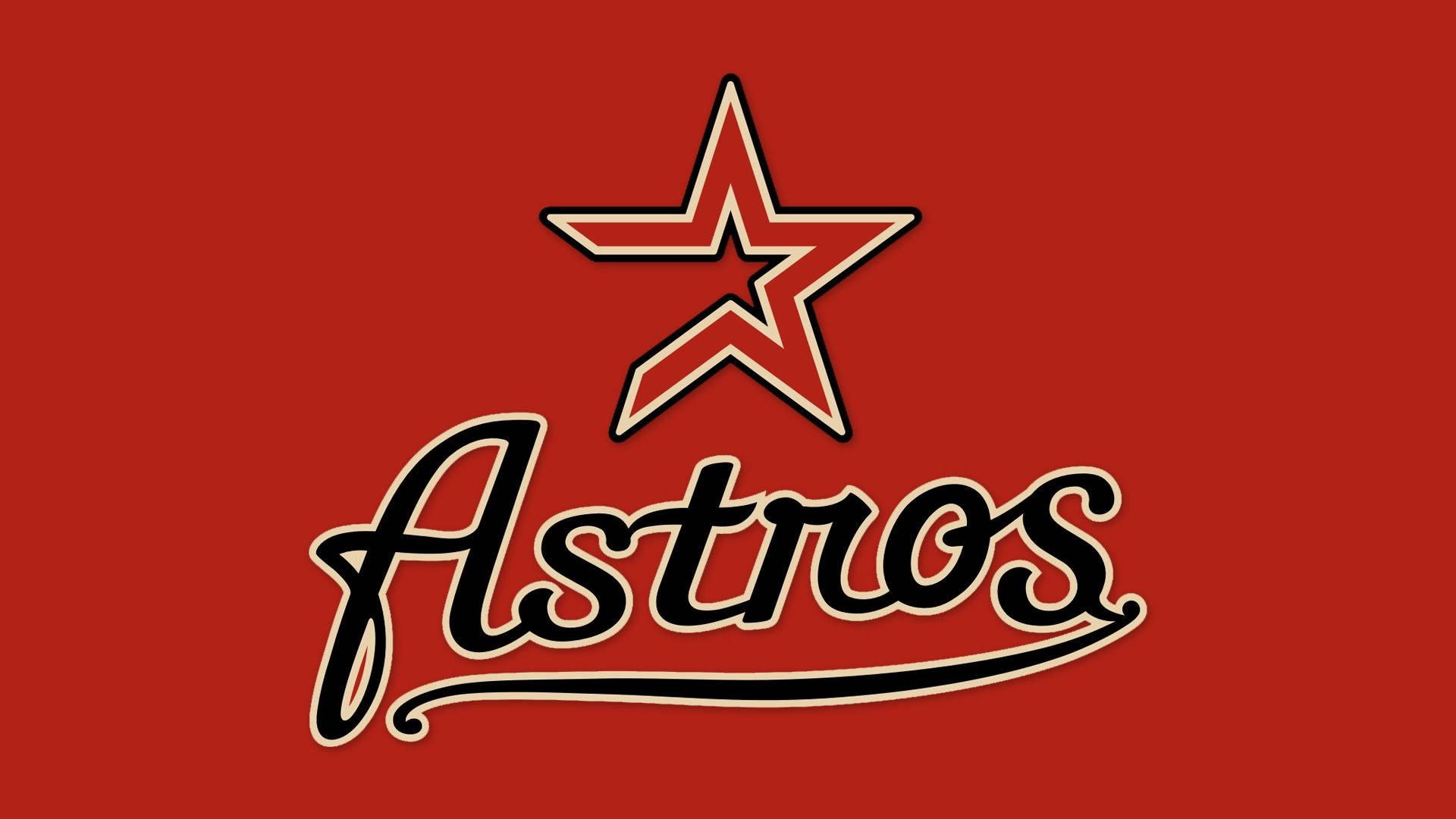 Astros 桌布 壁紙 — 大膽的紅色背景上，在帶有奶油色輪廓的黑色草書「Astros」上方有一個風格化的星星。