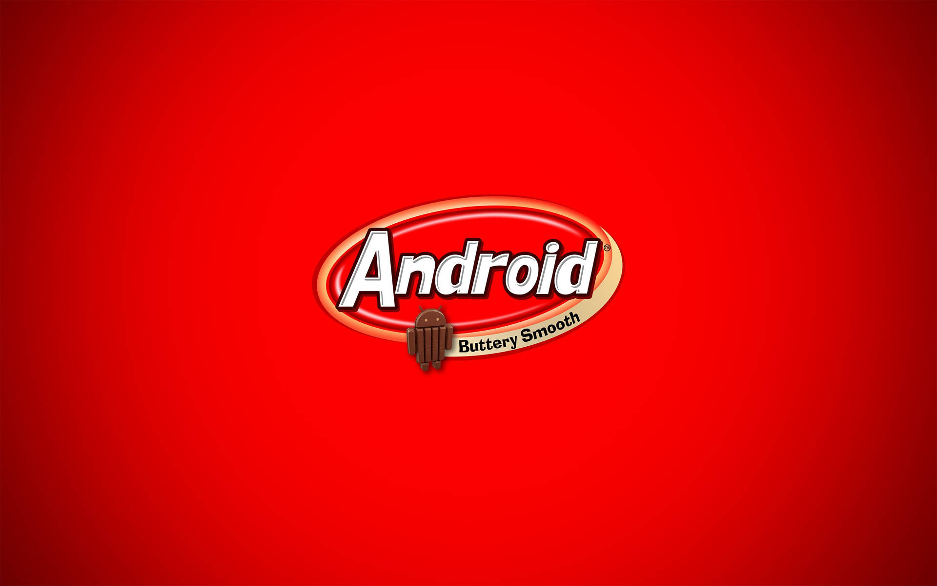 Android標誌與巧克力棒圖標在紅色背景上 — 4K Android 壁紙
