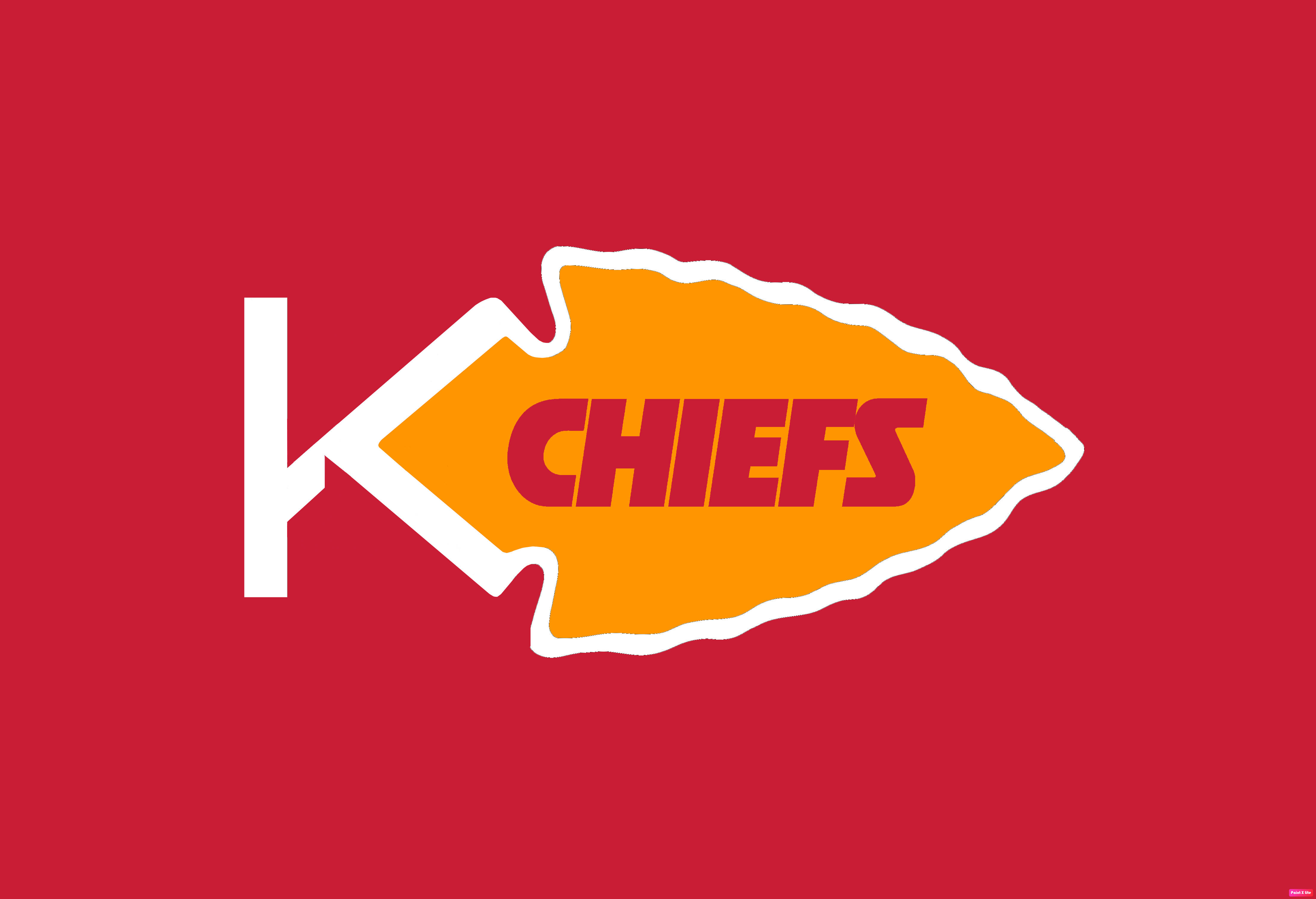 Kansas City Chiefs Logo 桌布 壁紙 — 大膽的紅色背景上有一個白色箭頭標誌，內部為橙色，並帶有紅色的「CHIEFS」文字。