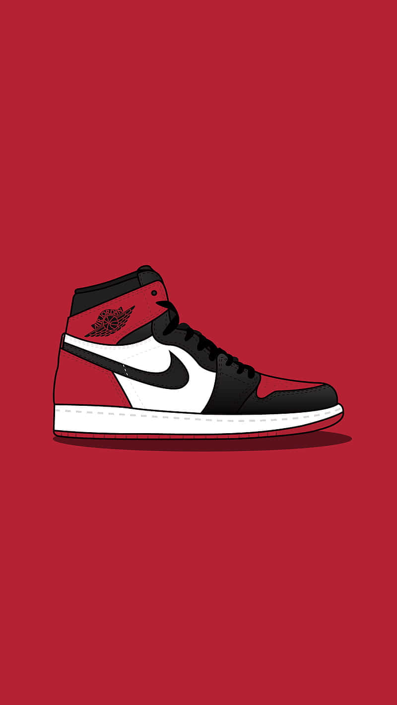 Sneaker 桌布 壁紙 — 大膽的紅色背景凸顯了一雙經典的黑白高筒運動鞋，帶有標誌性的 swoosh 和 wing 標誌。