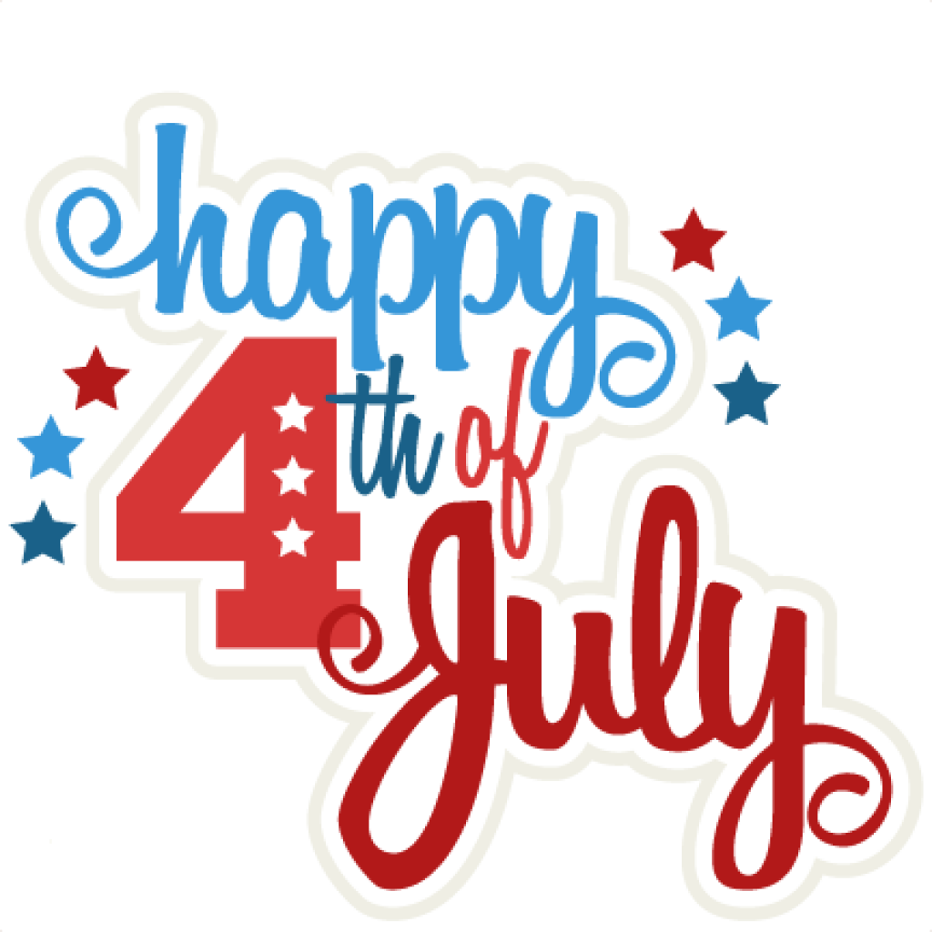 藝術 桌布 壁紙 — 大膽的紅色藍色和白色慶祝文字顯示 happy 4th of July，周圍環繞著紅色和藍色星星，背景為黑色。