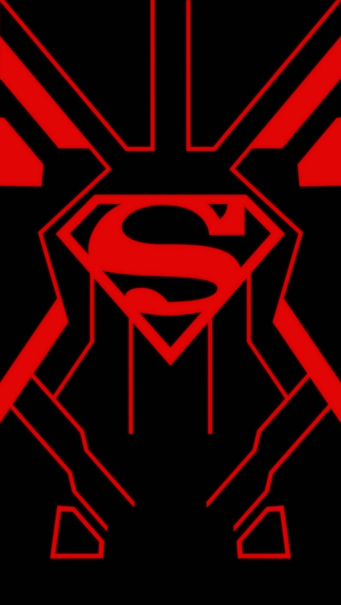 superman symbol iPhone 桌布 壁紙 — 大膽的紅色超人標誌在純黑背景上散發幾何能量。