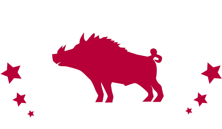 Boar 桌布 壁紙 — 大膽的紅色野豬剪影站在白色橢圓形中，周圍環繞星星，並帶有白色 'WILD BOAR' 文字。