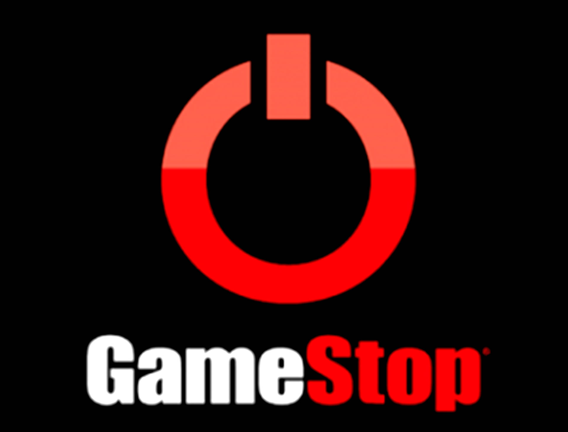 GameStop 桌布 壁紙 — 大膽的紅色電源符號和GameStop標誌在純黑背景上格外突出。
