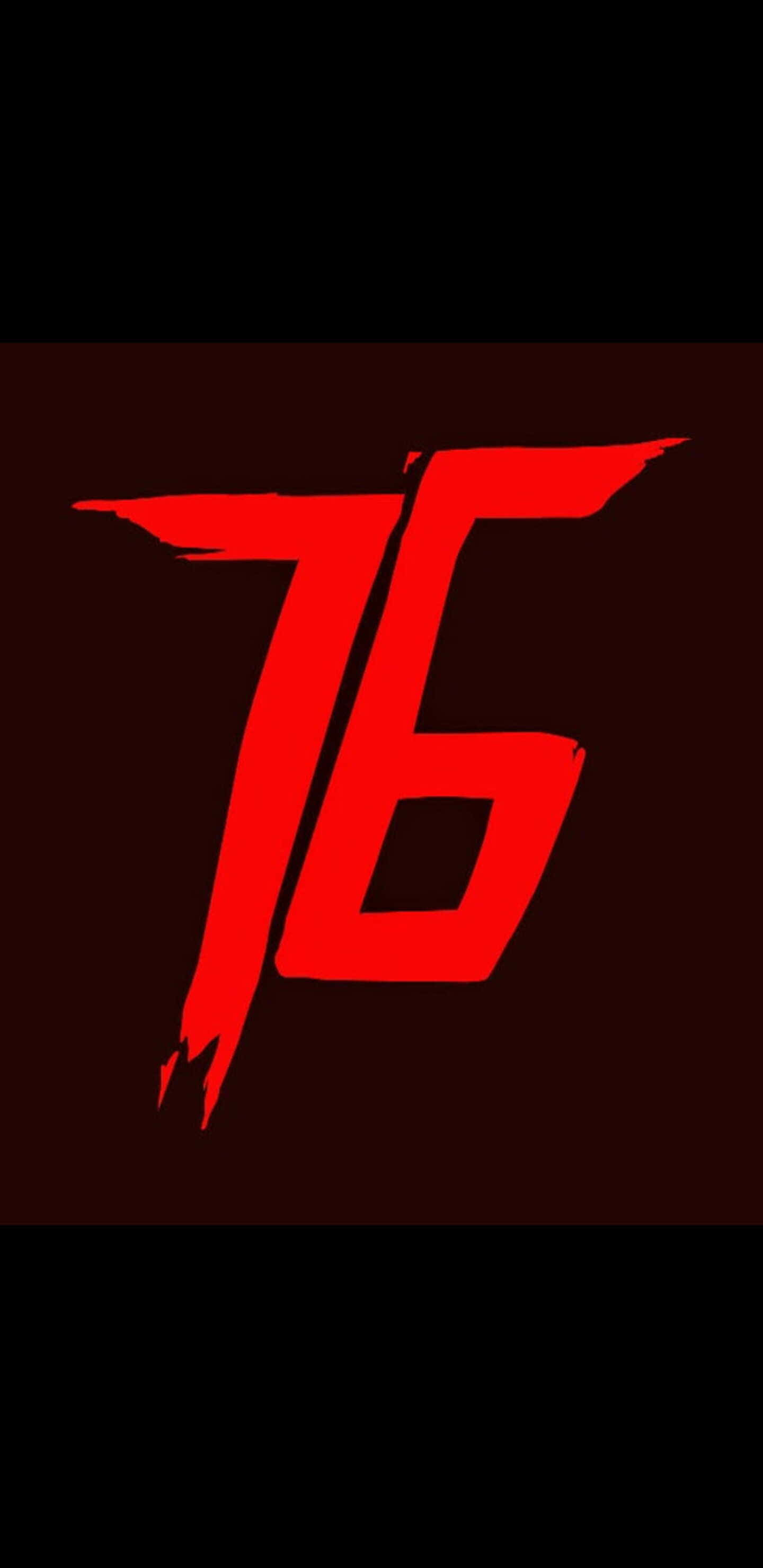 Pixel 3xl Fallout 76 桌布 壁紙 — 大膽的紅色風格化數字76，帶有鋸齒狀邊緣，在深栗色背景上脫穎而出。