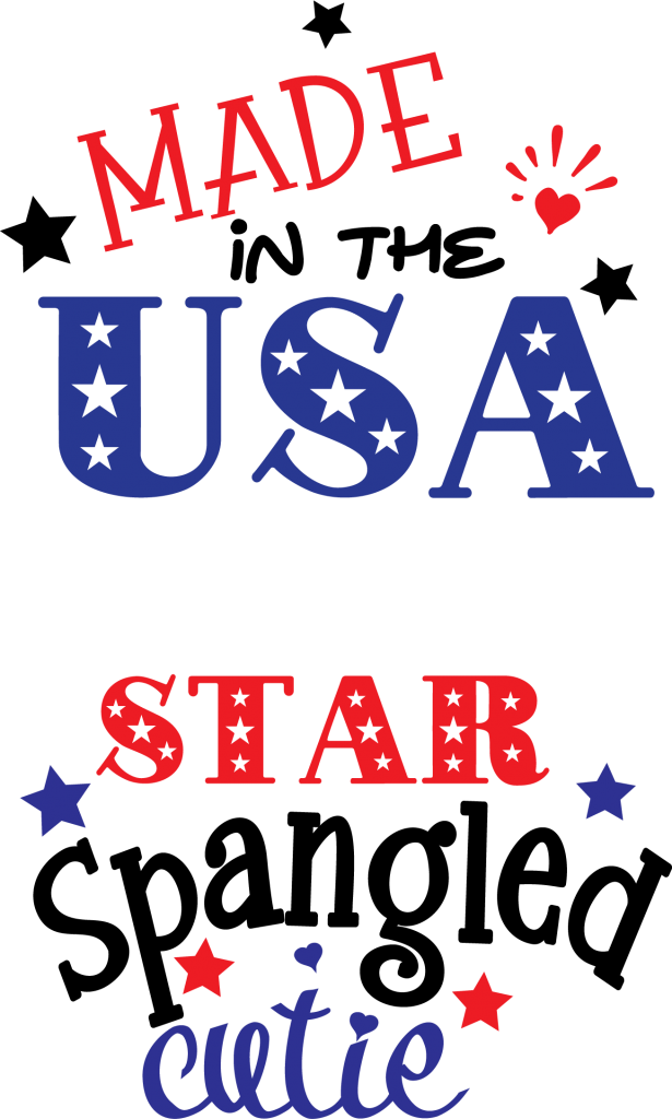 4th Of July 桌布 壁紙 — 大膽的紅藍白愛國文字顯示 made usa star cutie，帶有星星、心形和風格化字體，背景為黑色。