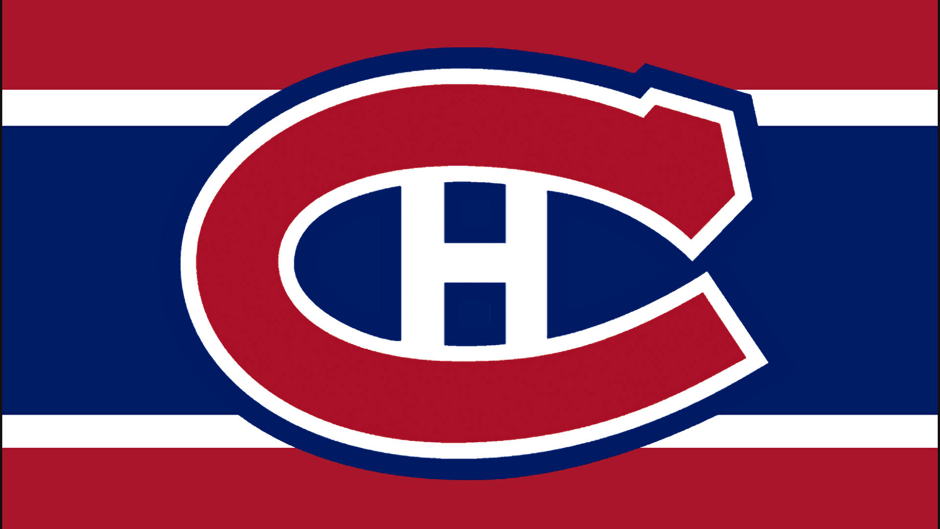 Canadiens 桌布 壁紙 — 大膽的紅藍白蒙特婁加拿大人隊標誌居中於條紋背景上。