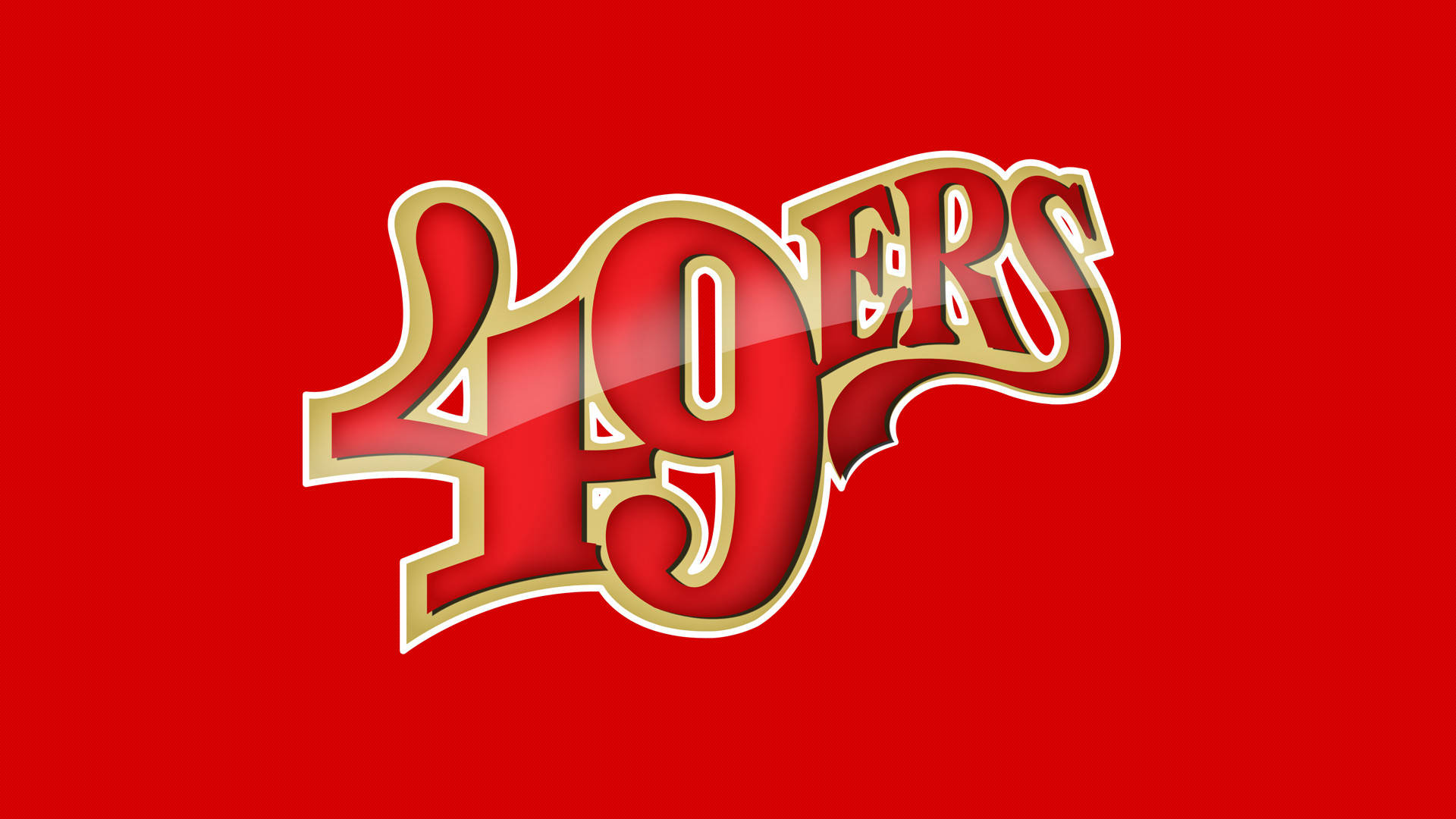 49ers 桌布 壁紙 — 大膽的紅金色49人隊標誌在純紅色背景上閃耀，帶有光澤高光。