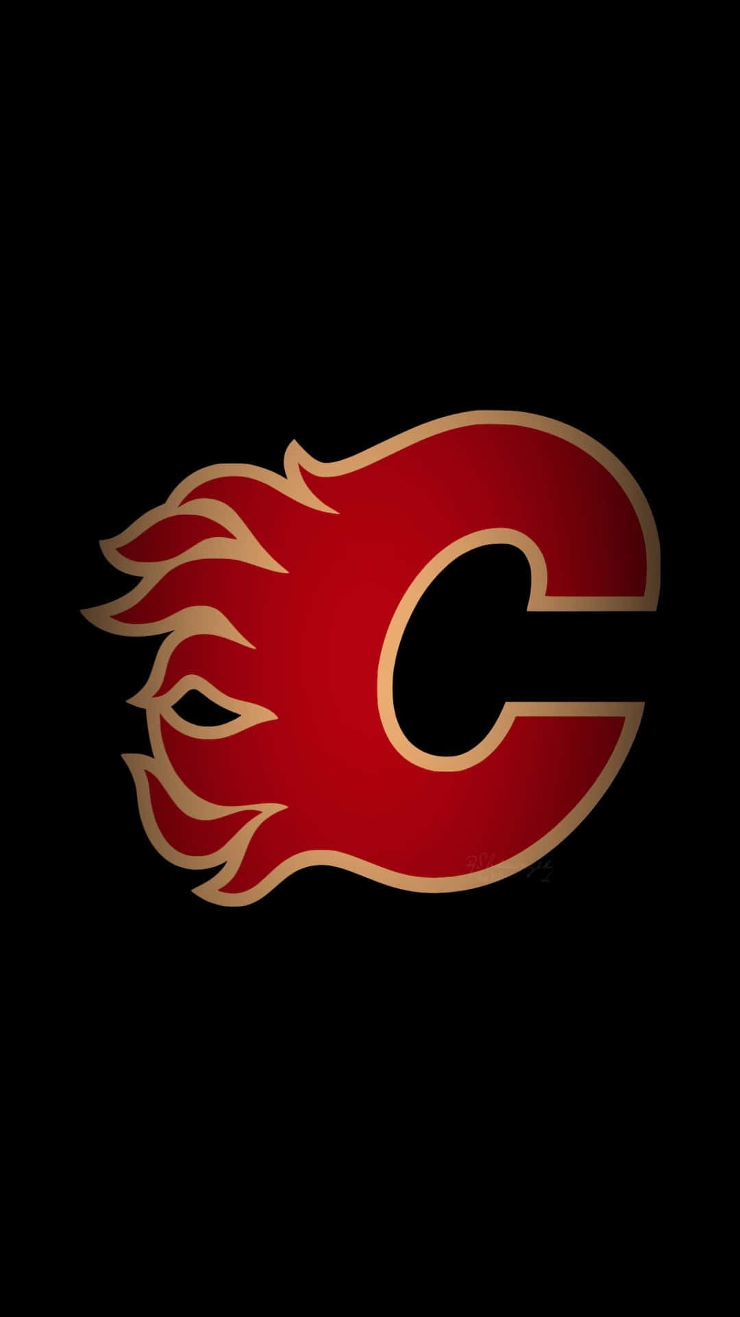 Calgary Flames 桌布 壁紙 — 大膽的紅金色卡加利火焰隊標誌在純黑色背景上脫穎而出。