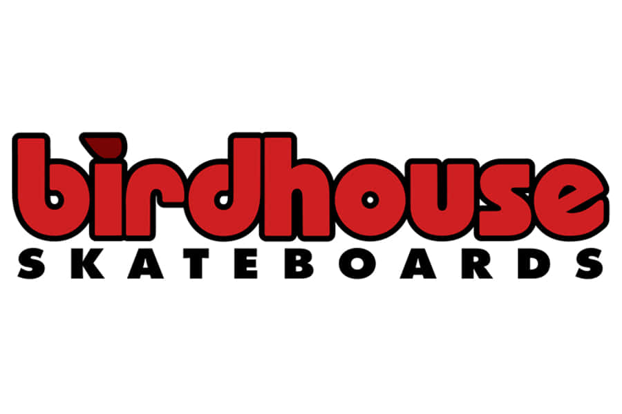 桌布 壁紙 — 大膽的紅黑 'birdhouse skateboards' 標誌，採用風格化字體，置於純白背景上。
