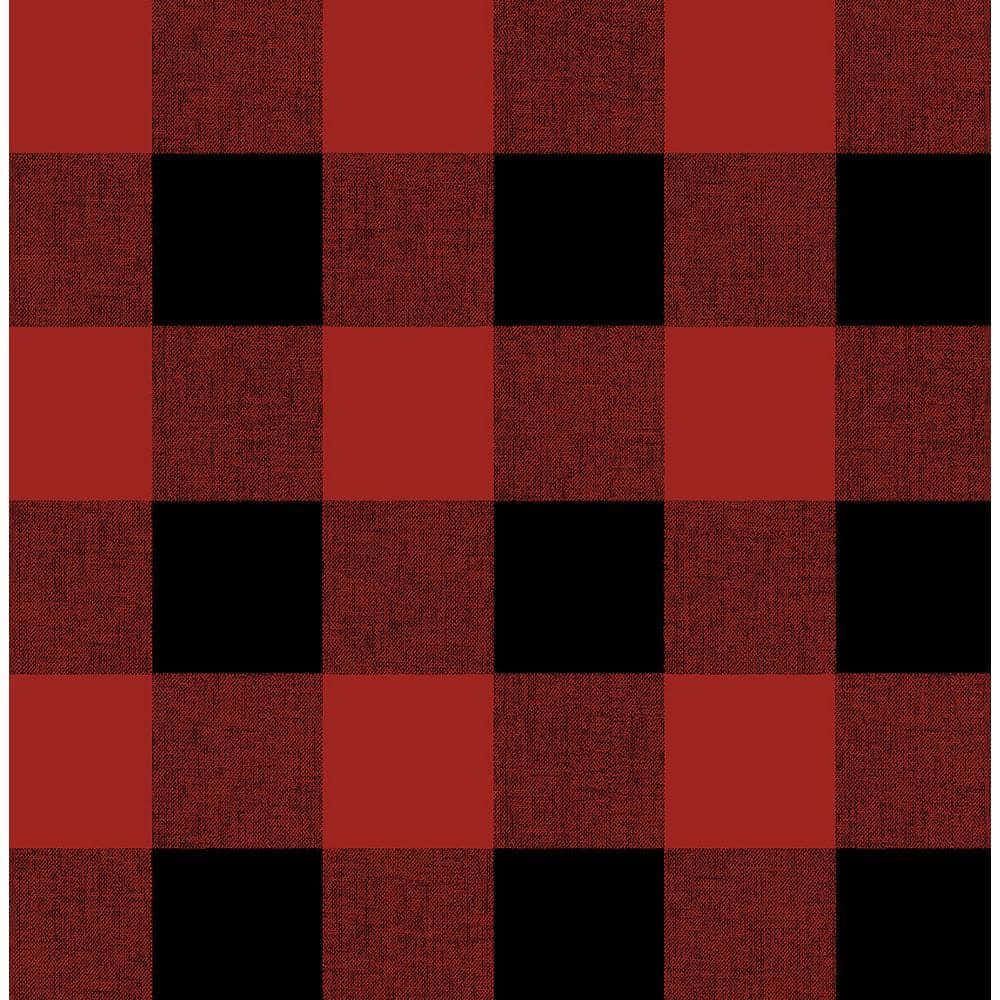 Red Checkered 桌布 壁紙 — 大膽的紅黑 buffalo 格紋圖案，布料上可見編織紋理。