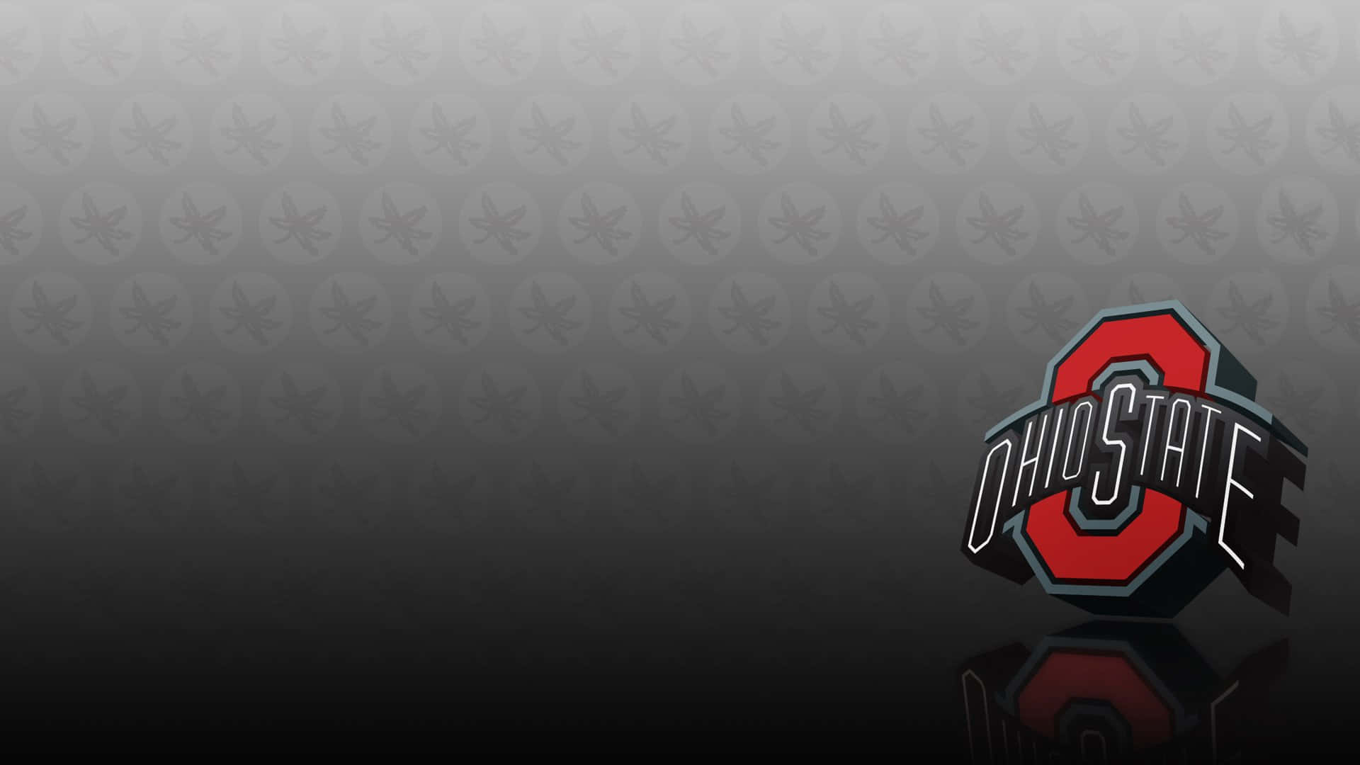 Ohio State Logo 桌布 壁紙 — 大膽的紅黑俄亥俄州立大學標誌，帶有微妙的葉子圖案漸變背景。
