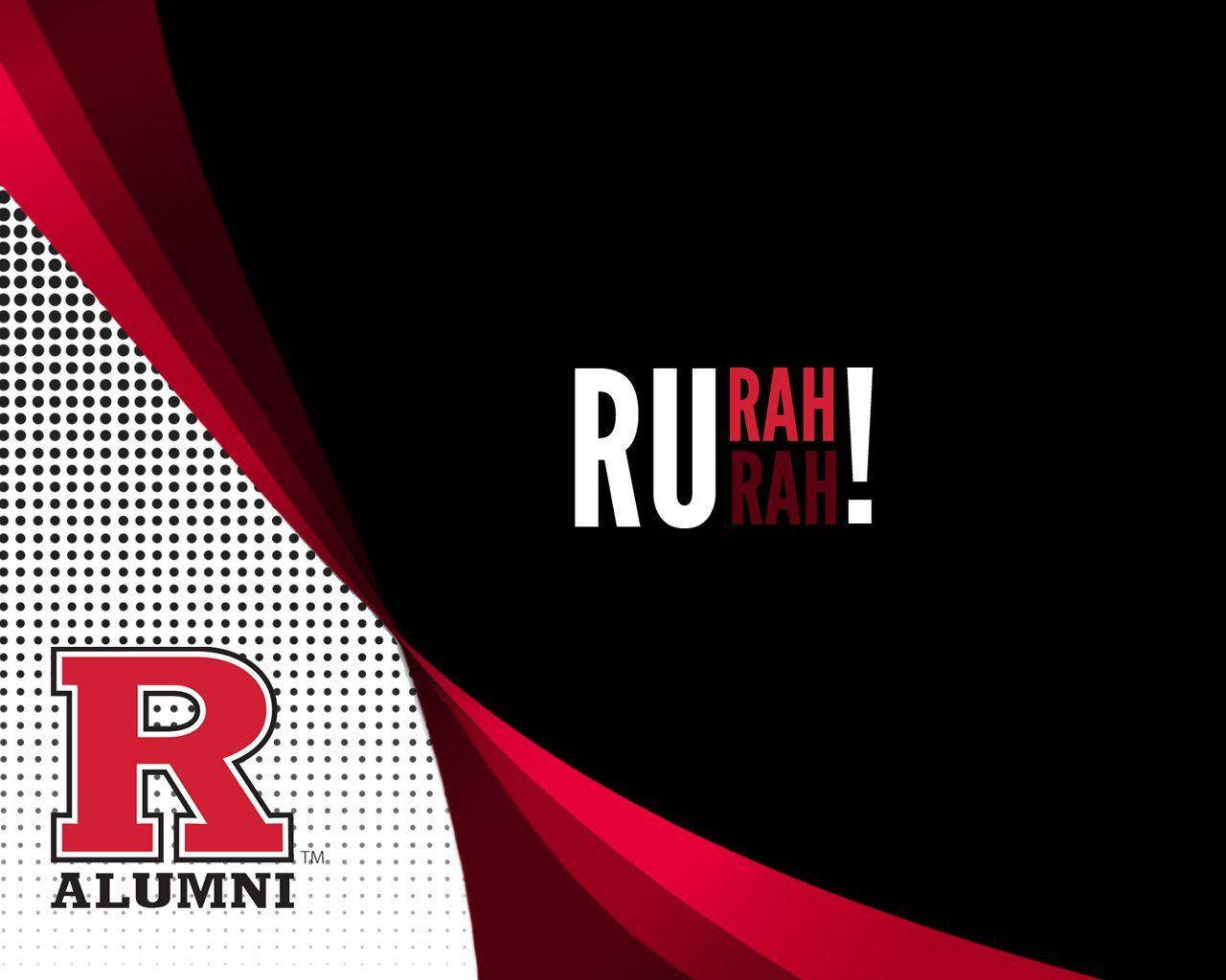 美學 桌布 壁紙 — 大膽的紅黑圖形，半色調背景上帶有「RU RAH RAH!」文字和「R ALUMNI」標誌。