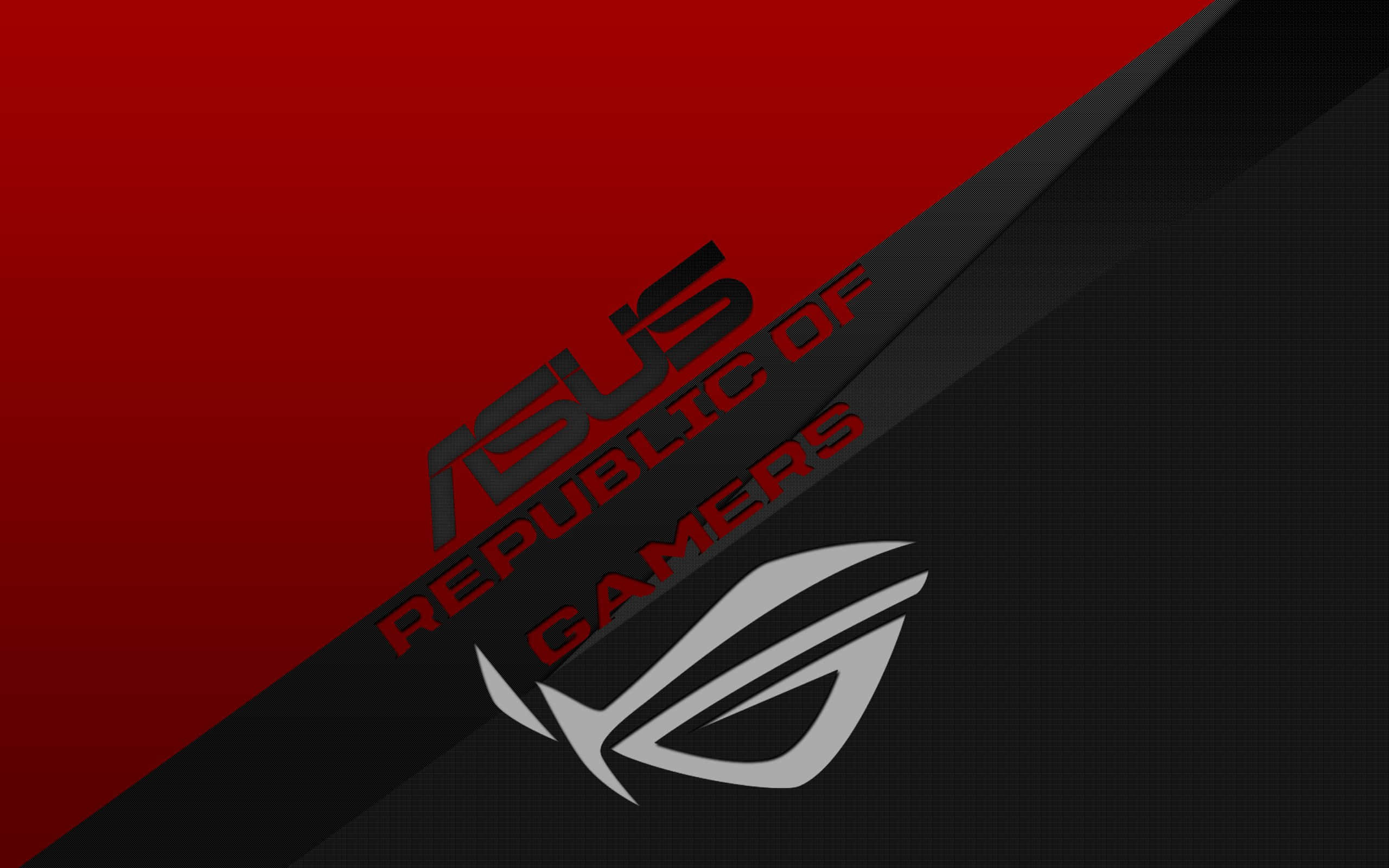 ASUS 桌布 壁紙 — 大膽的紅黑對角分割桌布，採用Asus Republic of Gamers標誌及簡約現代字體文字。