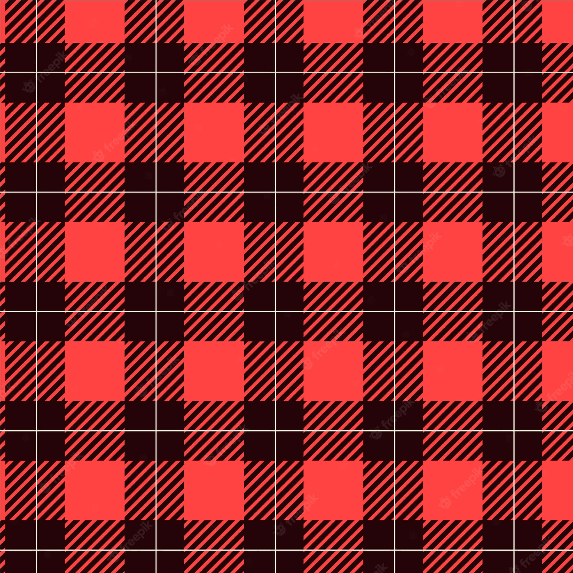 Buffalo Plaid 桌布 壁紙 — 大膽的紅黑格子圖案，帶有對角線條，形成重複的幾何設計。
