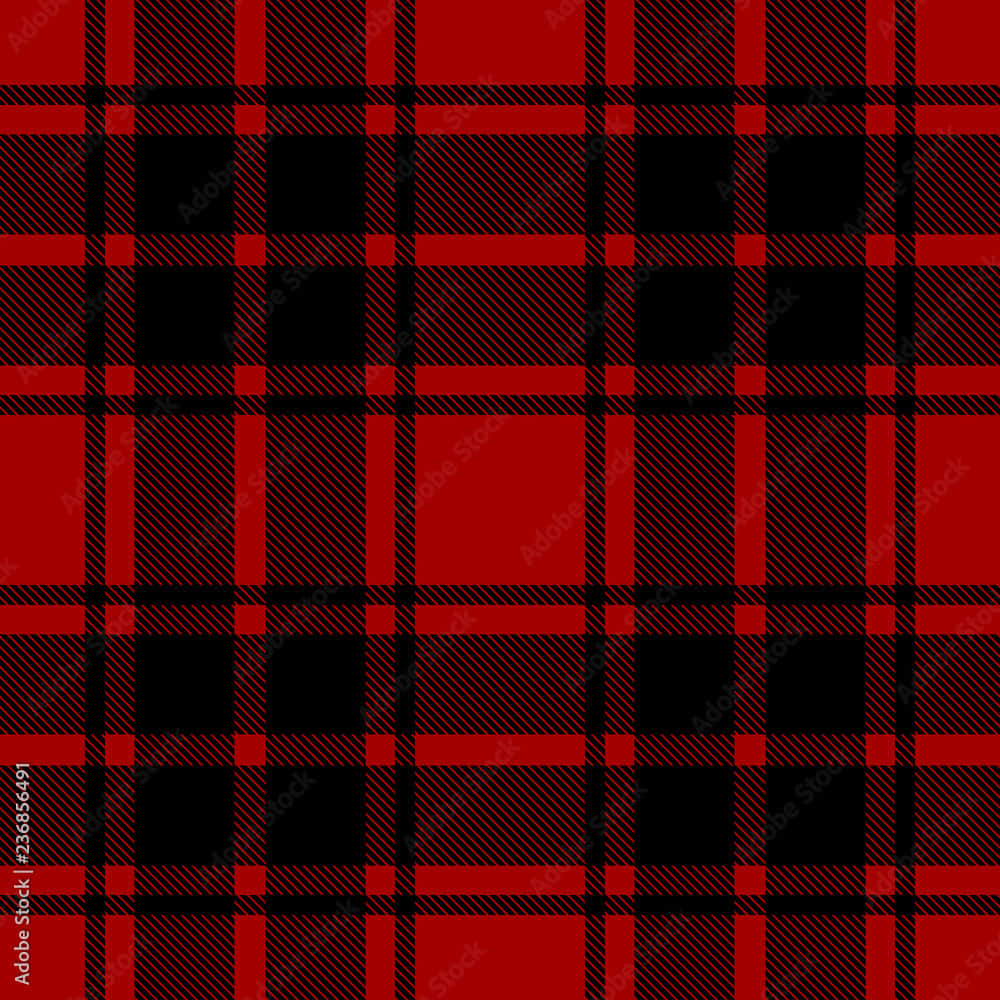 Black And Red Plaid 桌布 壁紙 — 大膽的紅黑格子圖案，帶有對角線條，形成經典的蘇格蘭格紋設計。