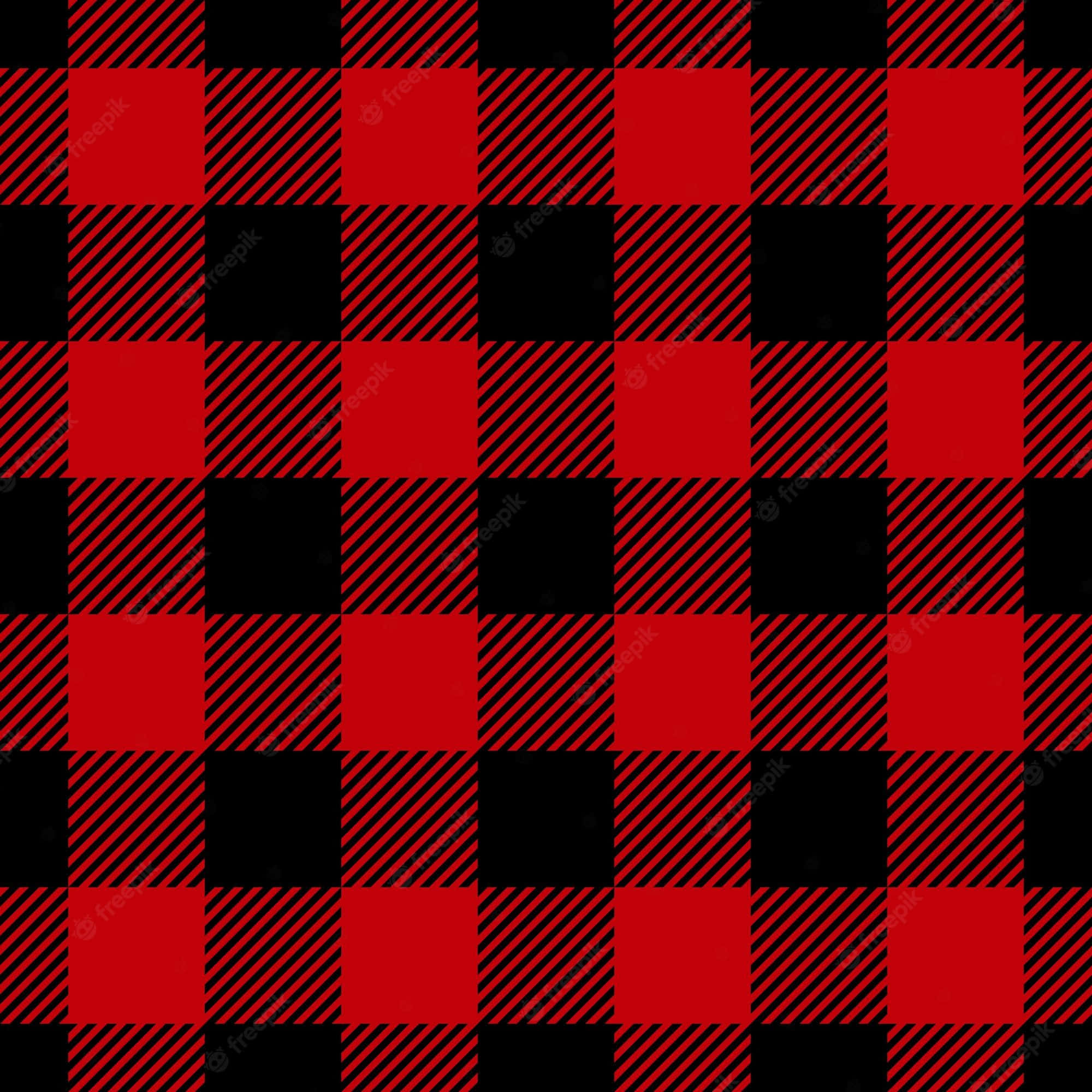 Black And Red Plaid 桌布 壁紙 — 大膽的紅黑格紋圖案，交替方格中帶有對角線條。