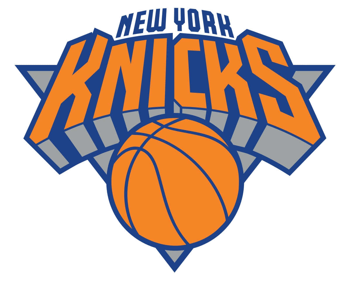 Knicks 桌布 壁紙 — 大膽的紐約尼克隊標誌，橙色籃球置於藍灰色風格化隊名下方中央。