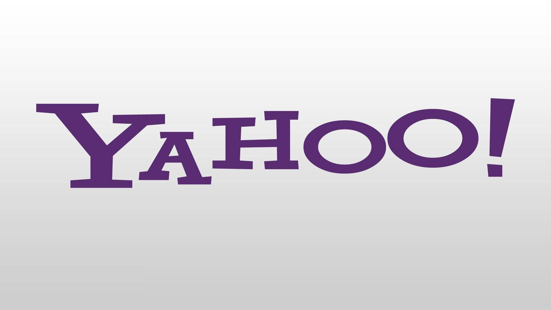 Yahoo 桌布 壁紙 — 大膽的紫色 Yahoo 標誌居中於柔和的灰色漸變背景上。