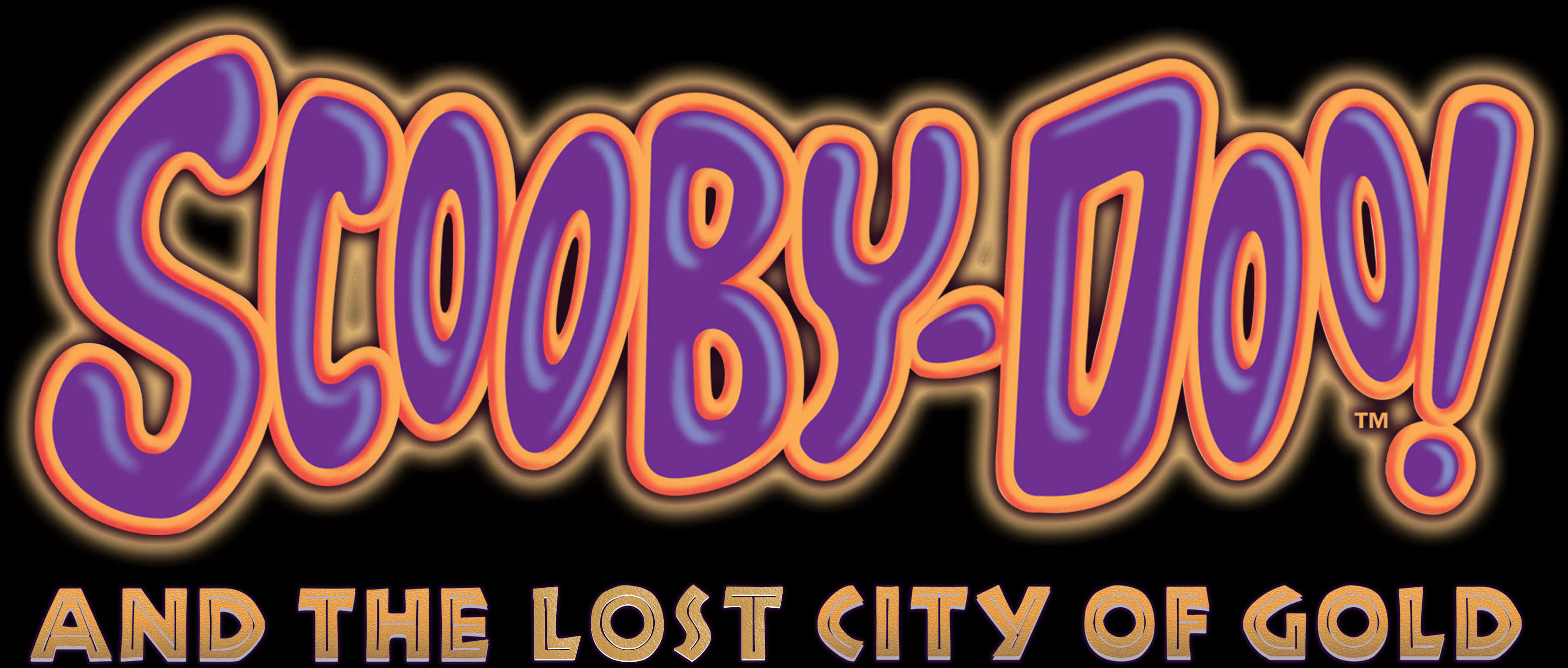 Scooby Doo 桌布 壁紙 — 大膽的紫色和橙色3D風格的Scooby-Doo標誌，在黑色背景上帶有發光邊緣。
