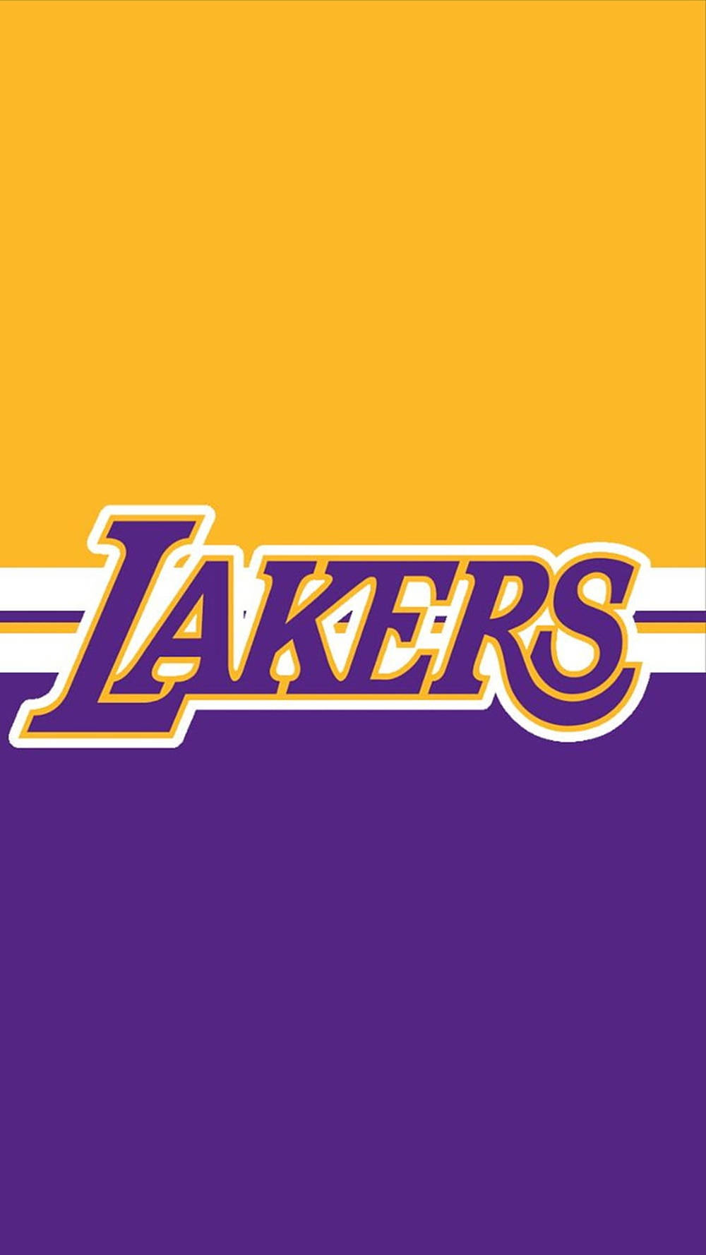 NBA iPhone 桌布 壁紙 — 大膽的紫色和金色湖人隊標誌居中於帶有白色條紋的分割背景上。
