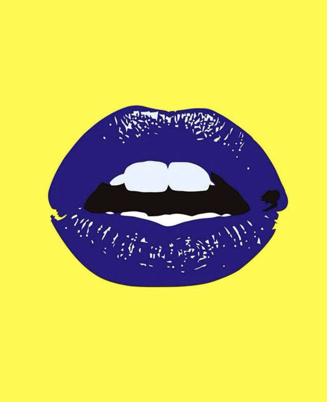 pouting 桌布 壁紙 — 大膽的紫色嘴唇搭配白色牙齒，在鮮黃色背景的圖形插圖中脫穎而出。