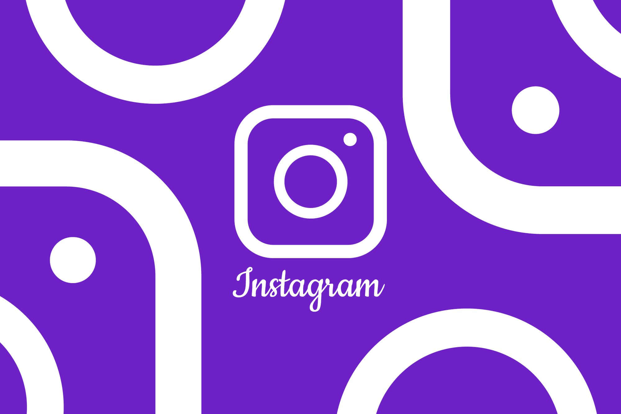 Logo Design 桌布 壁紙 — 大膽的紫色背景搭配白色抽象形狀，框住Instagram標誌和文字。