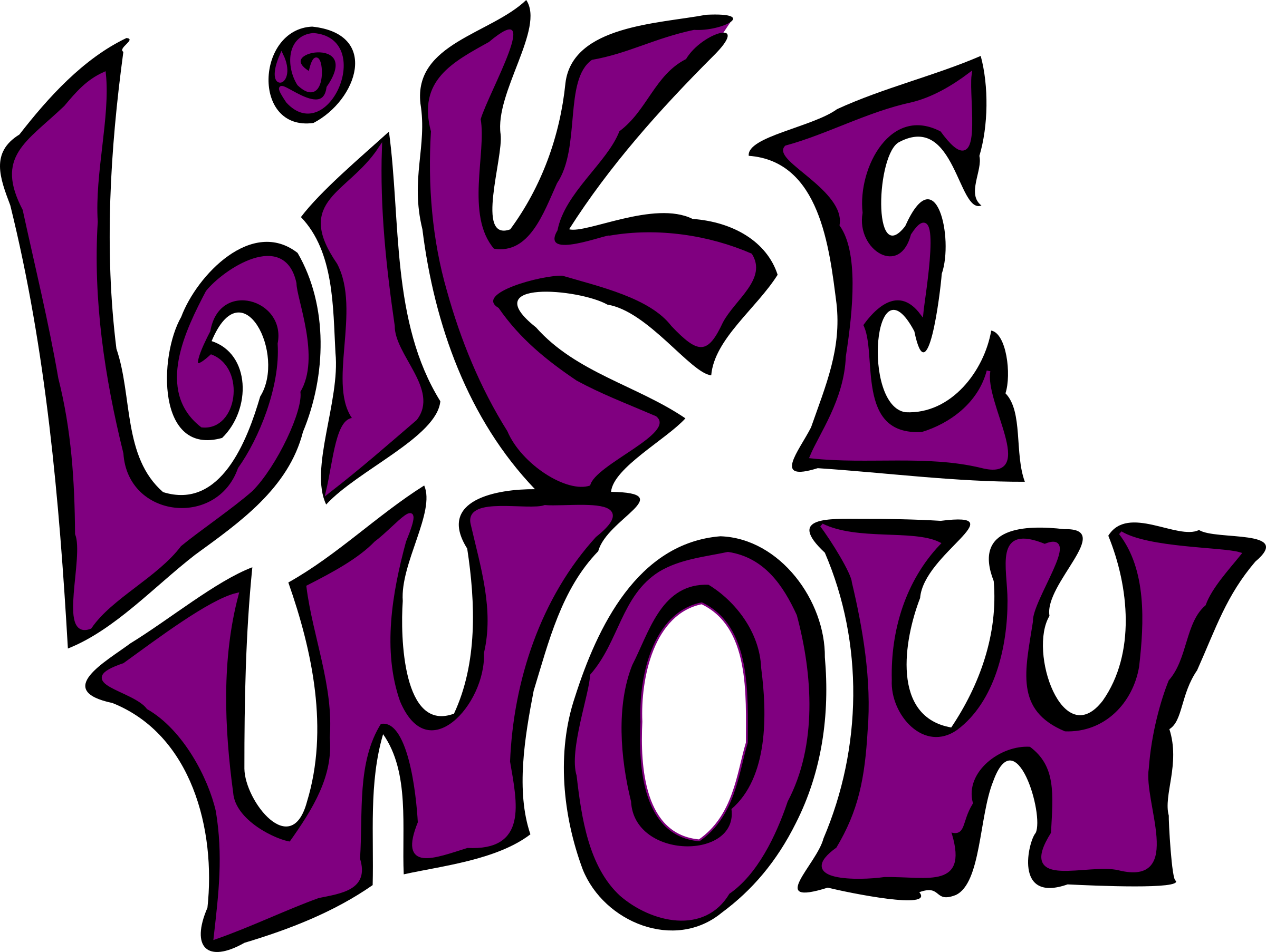 Comics 桌布 壁紙 — 大膽的紫色風格文字「LIKE WOW」印在純黑色背景上，並帶有漩渦狀裝飾。