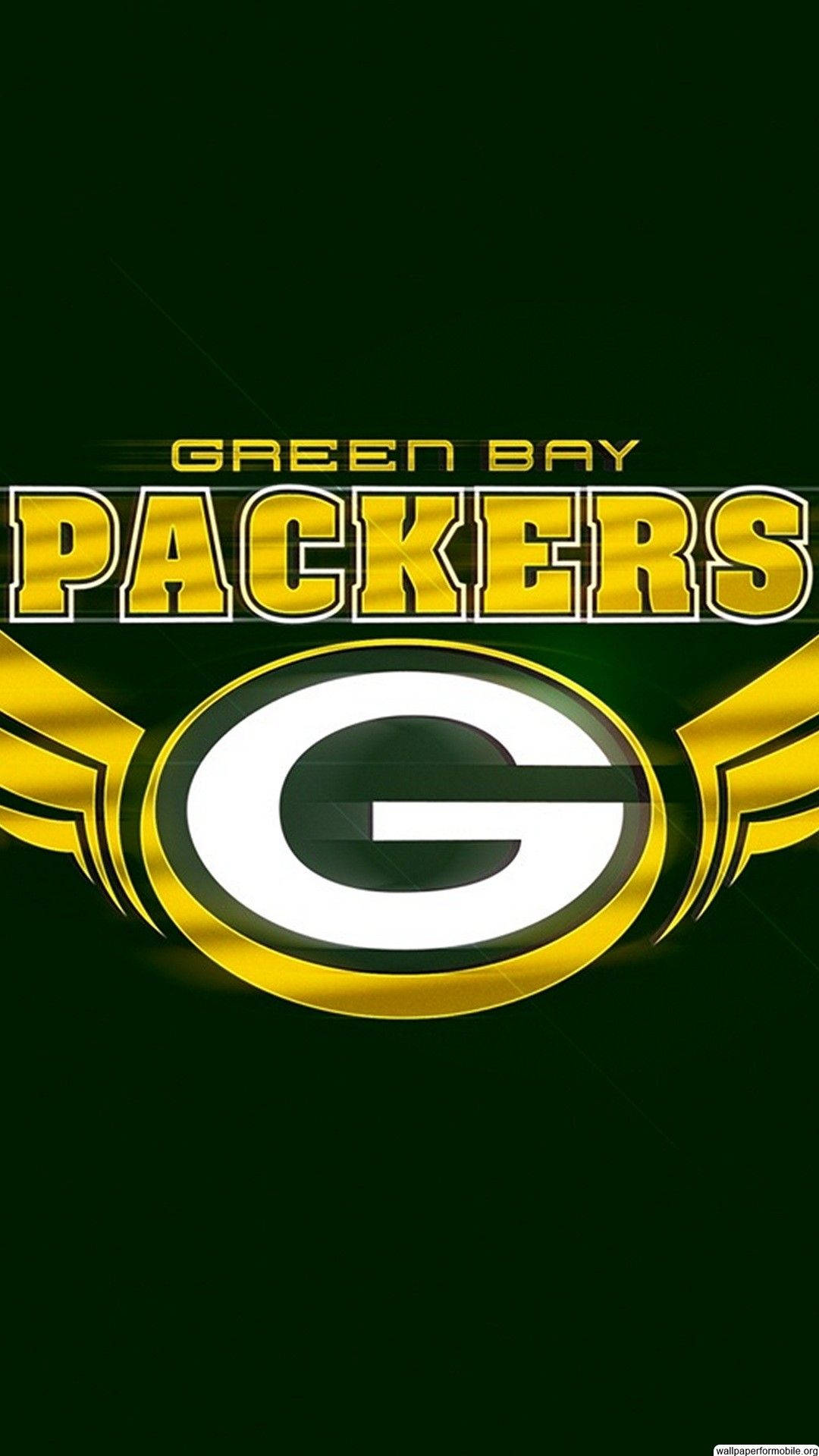 Packers 桌布 壁紙 — 大膽的綠灣包裝工標誌，帶有發光的金色翅膀，在深綠色背景上。