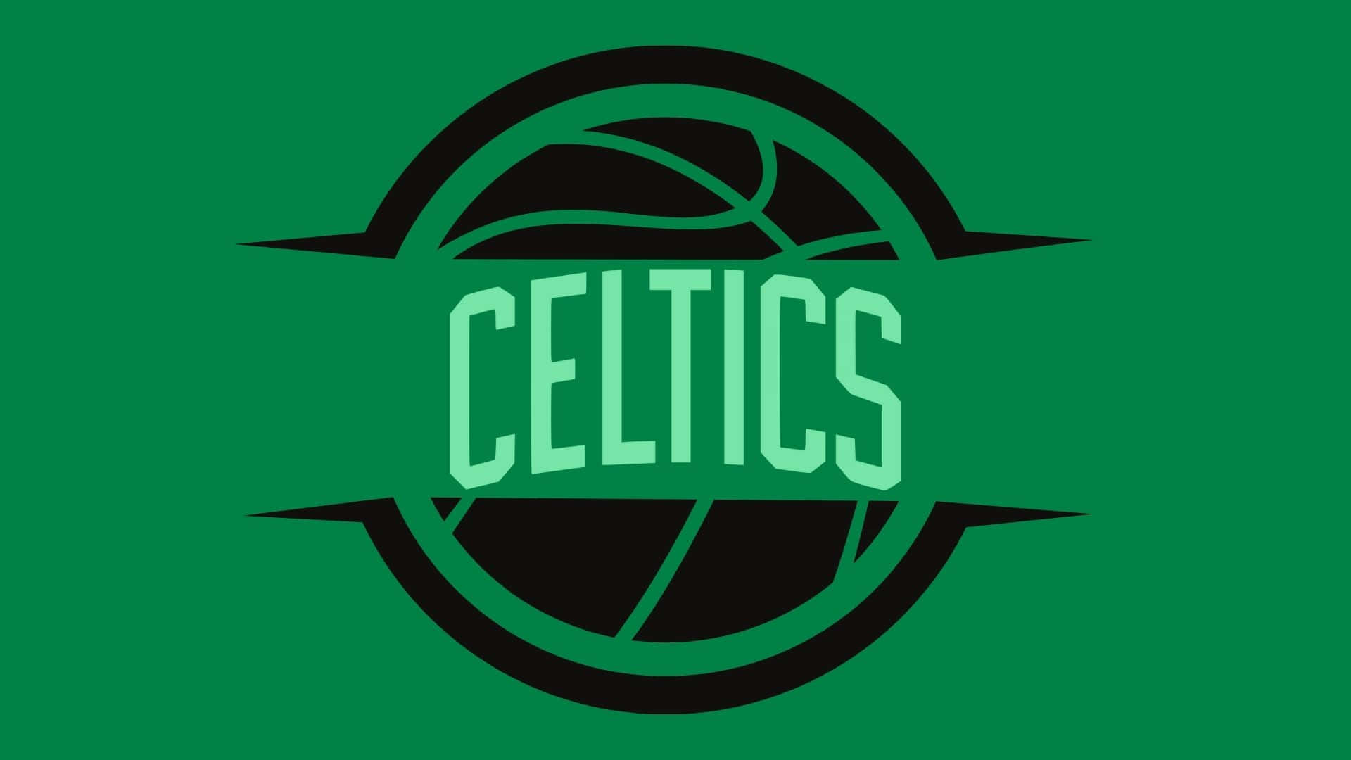 Celtics 桌布 壁紙 — 大膽的綠色 Celtics 標誌，籃球剪影居中，置於純綠色背景上。