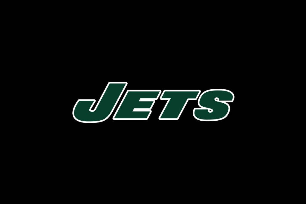 NFL 美式足球 桌布 壁紙 — 大膽的綠色Jets標誌，帶白色輪廓，居中於純黑色背景上。