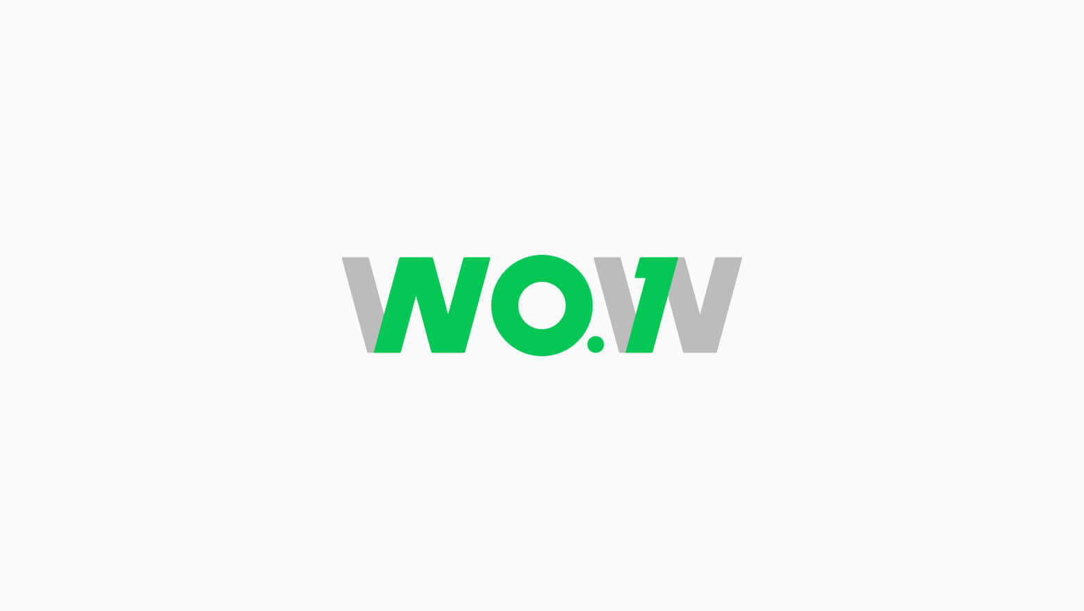 哇 桌布 壁紙 — 大膽的綠色和灰色「WOW」標誌，以現代無襯線字體居中放置在純白色背景上。