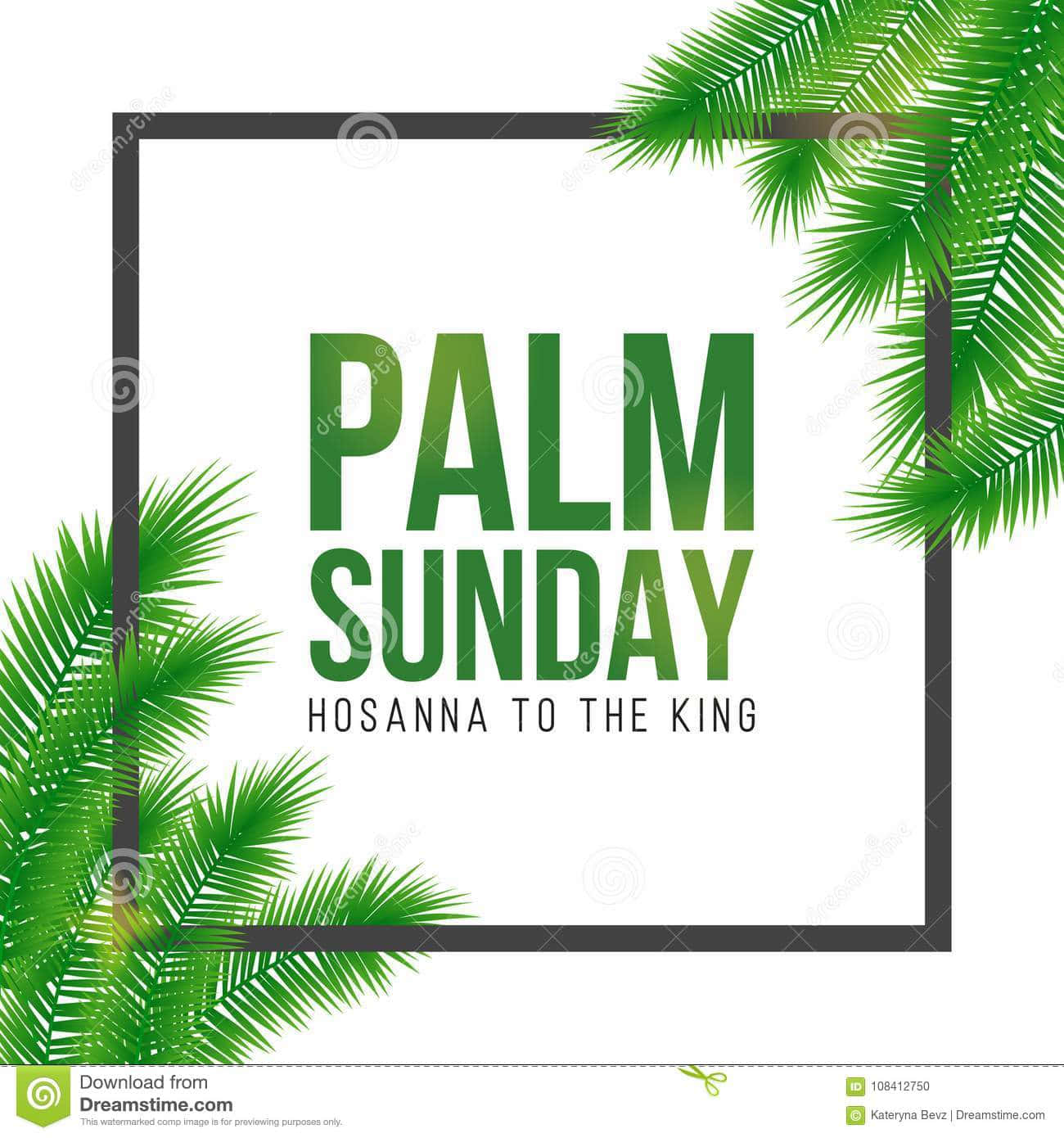 Palm Sunday 桌布 壁紙 — 大膽的綠色文字寫著「棕枝主日」，由充滿活力的棕櫚葉框著，背景是乾淨的白色。