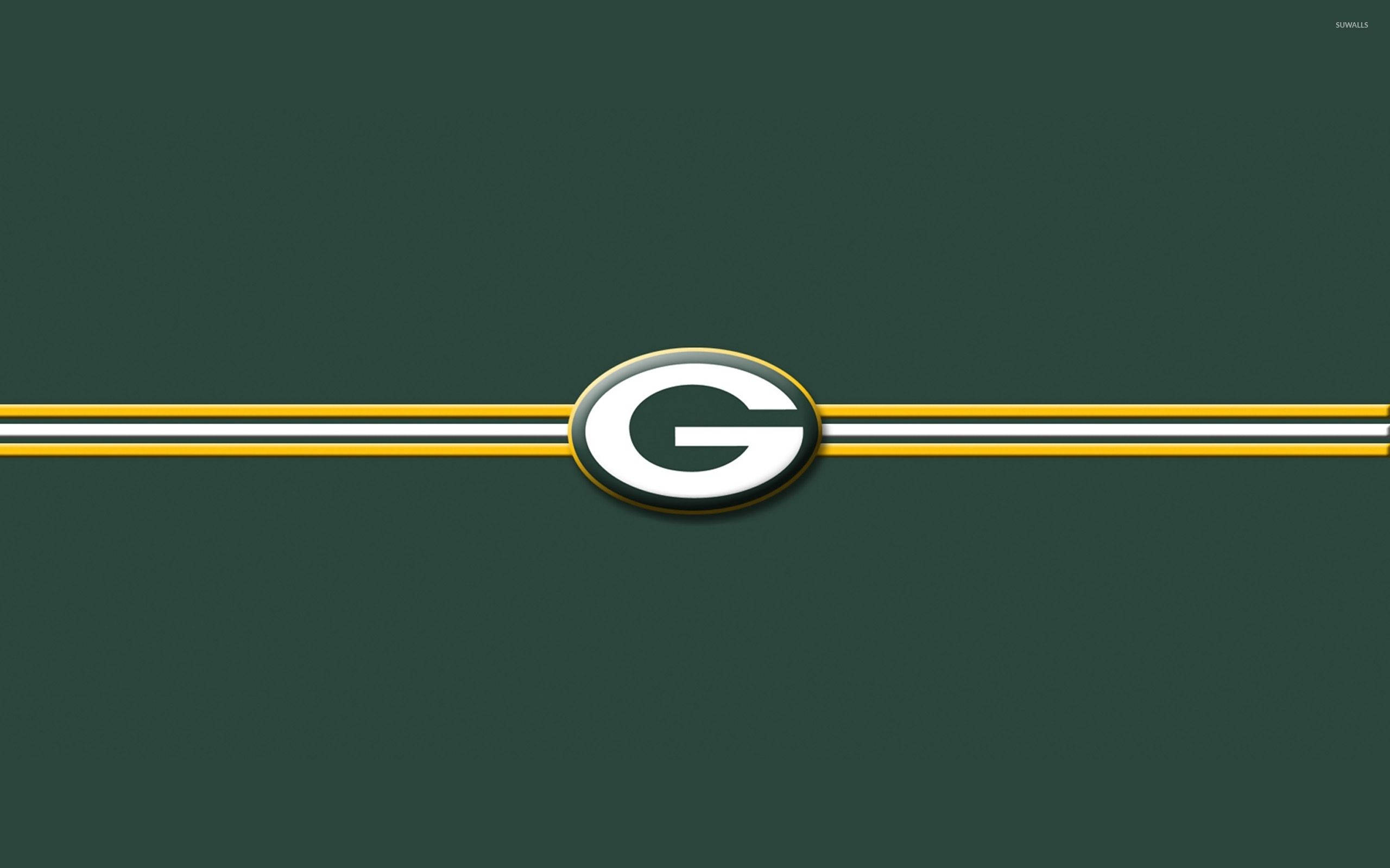 Packers 桌布 壁紙 — 大膽的綠色背景，中央有一個白色橢圓形標誌，黑色「G」兩側有黃色和白色條紋。