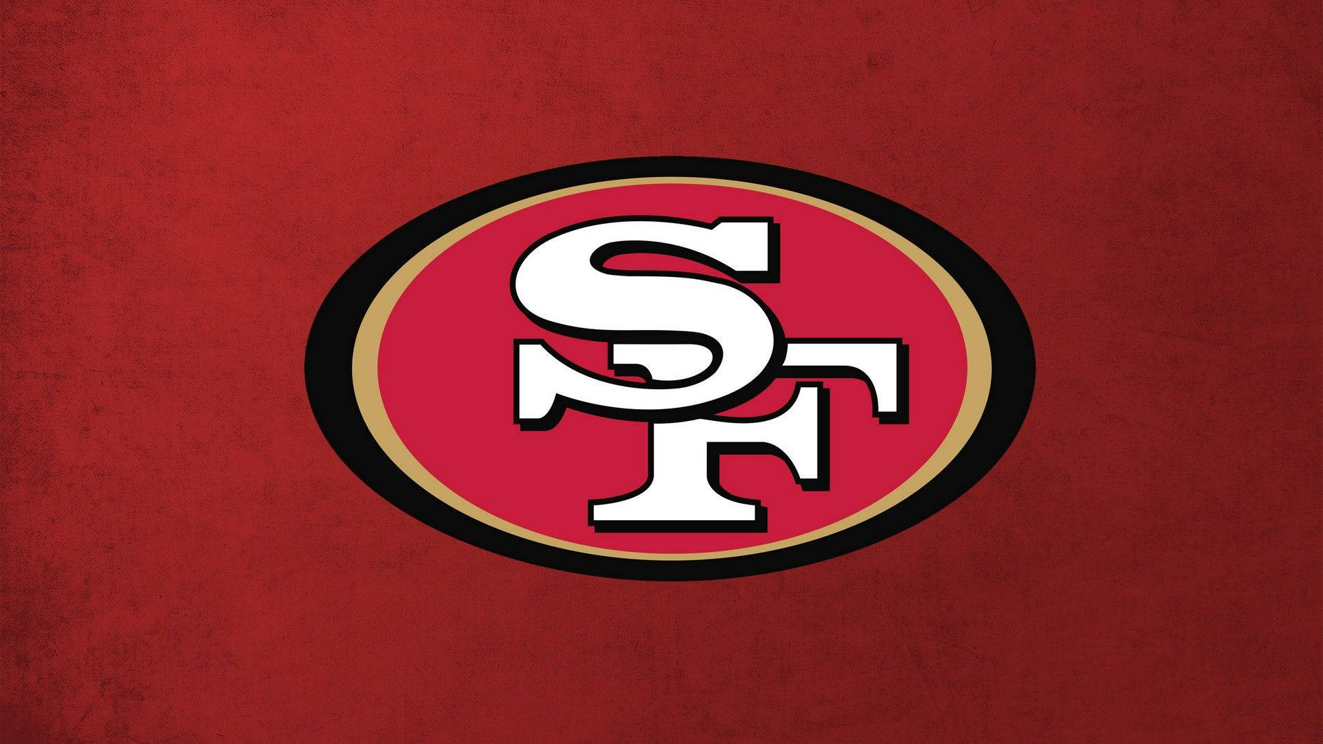 49ers 桌布 壁紙 — 大膽的舊金山49人隊標誌居中於有紋理的深紅色背景上，帶有金色和黑色點綴。