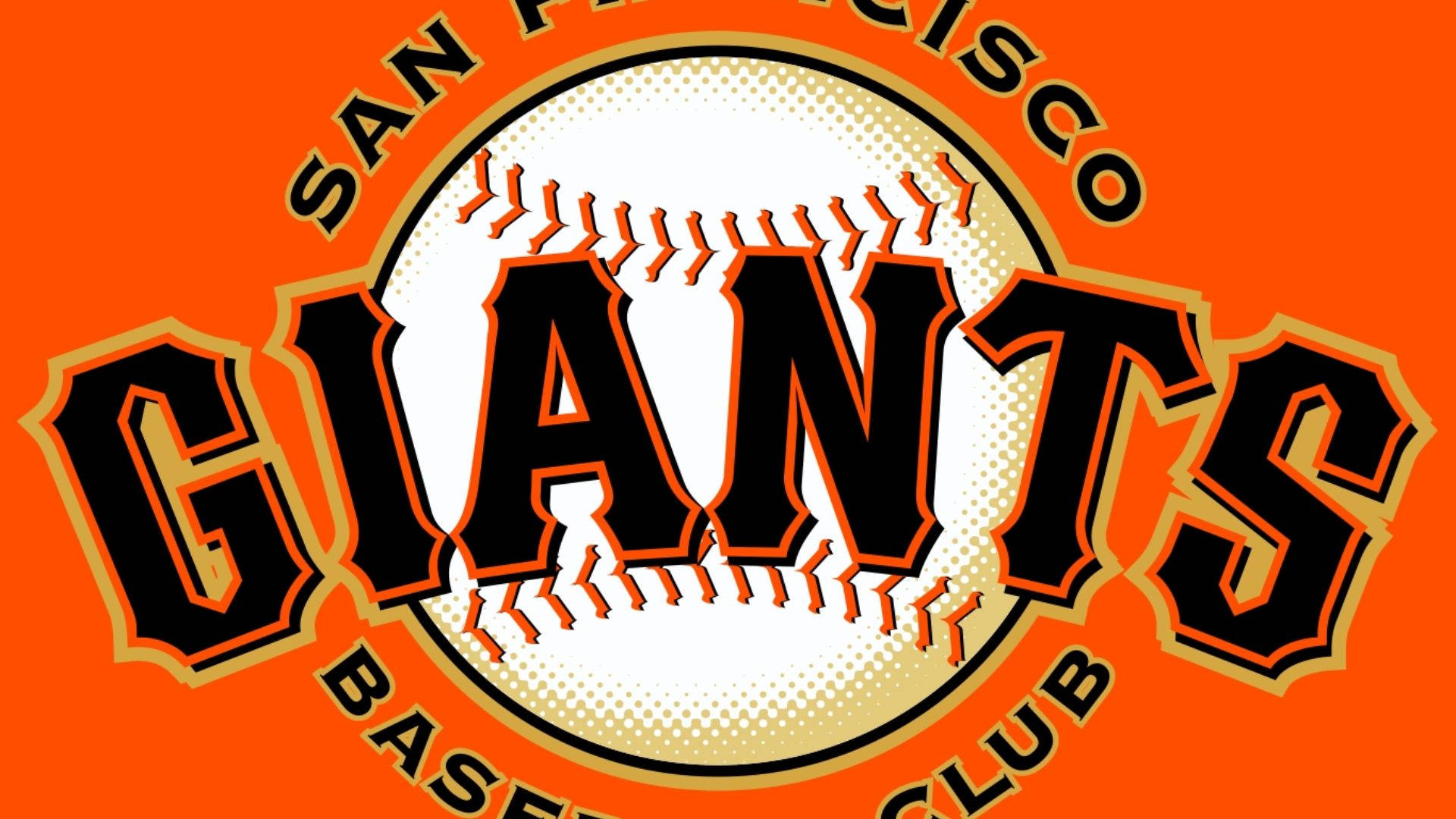 Giants 桌布 壁紙 — 大膽的舊金山巨人隊棒球標誌，採用橙色、黑色和奶油色，襯托在充滿活力的橙色背景上。