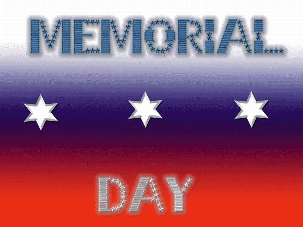Memorial 桌布 壁紙 — 大膽的藍、白、紅漸變背景，帶有「MEMORIAL DAY」文字和三顆白色星星，向陣亡軍人致敬。