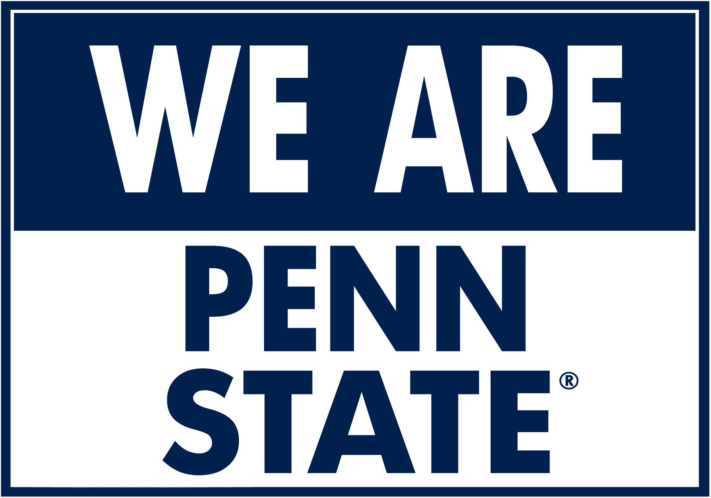 足球 桌布 壁紙 — 大膽的藍白標誌，以粗體字寫著WE ARE PENN STATE，並附有註冊商標符號。