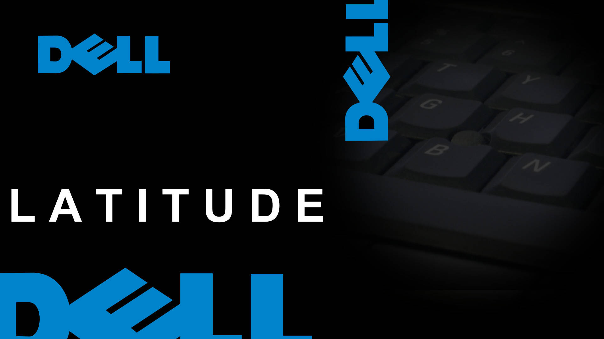 戴爾 HD 桌布 壁紙 — 大膽的藍色 Dell Latitude 標誌漂浮在深色鍵盤上，呈現出時尚的科技感構圖。
