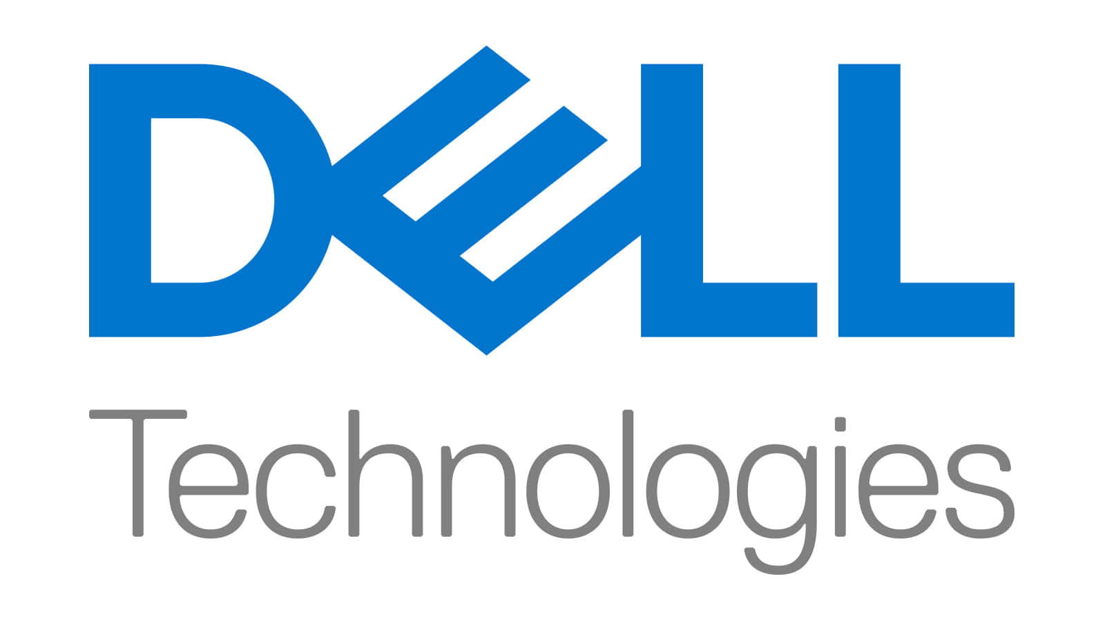 Dell 桌布 壁紙 — 大膽的藍色 Dell Technologies 標誌，採用簡潔的無襯線字體，置於純白背景上。