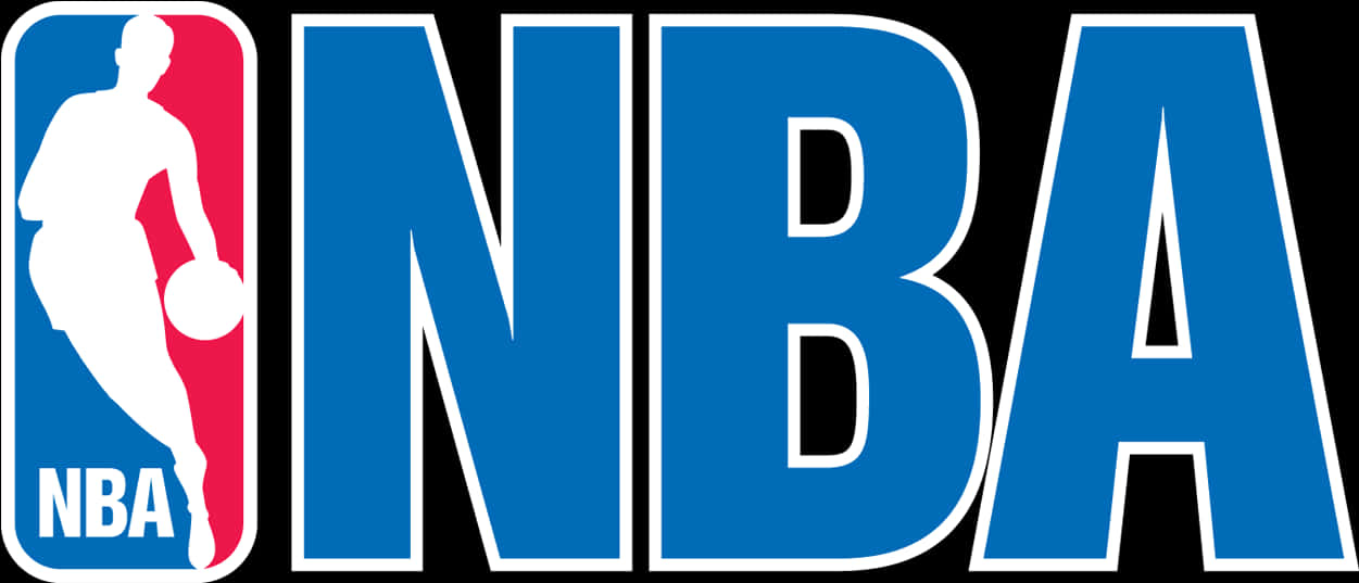 NBA標誌 桌布 壁紙 — 大膽的藍色NBA標誌，白色籃球運動員運球剪影，背景為紅色。