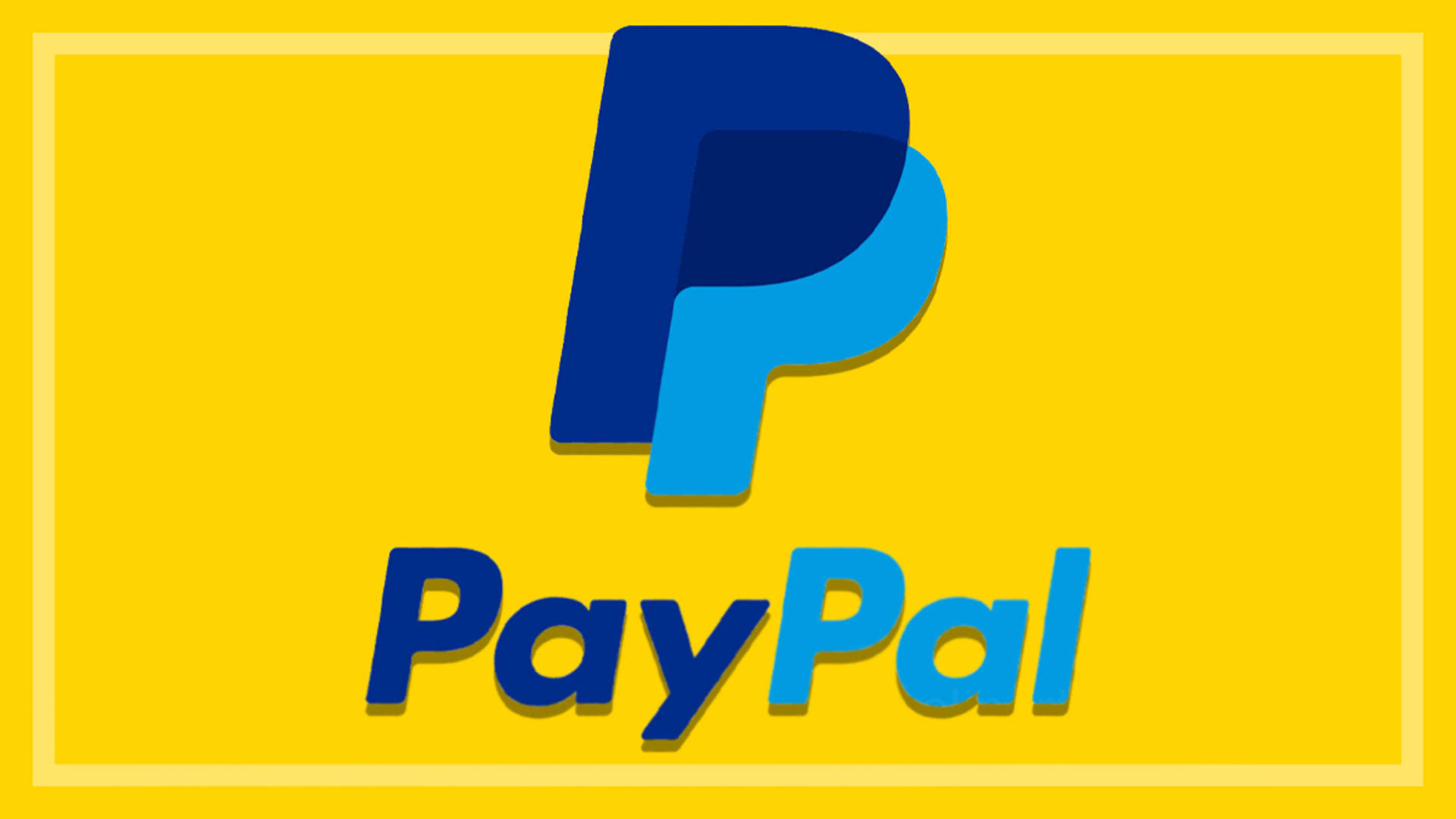 PayPal 桌布 壁紙 — 大膽的藍色PayPal標誌，帶有漸變P和文字，居中於鮮黃色背景上，並有細白邊框。