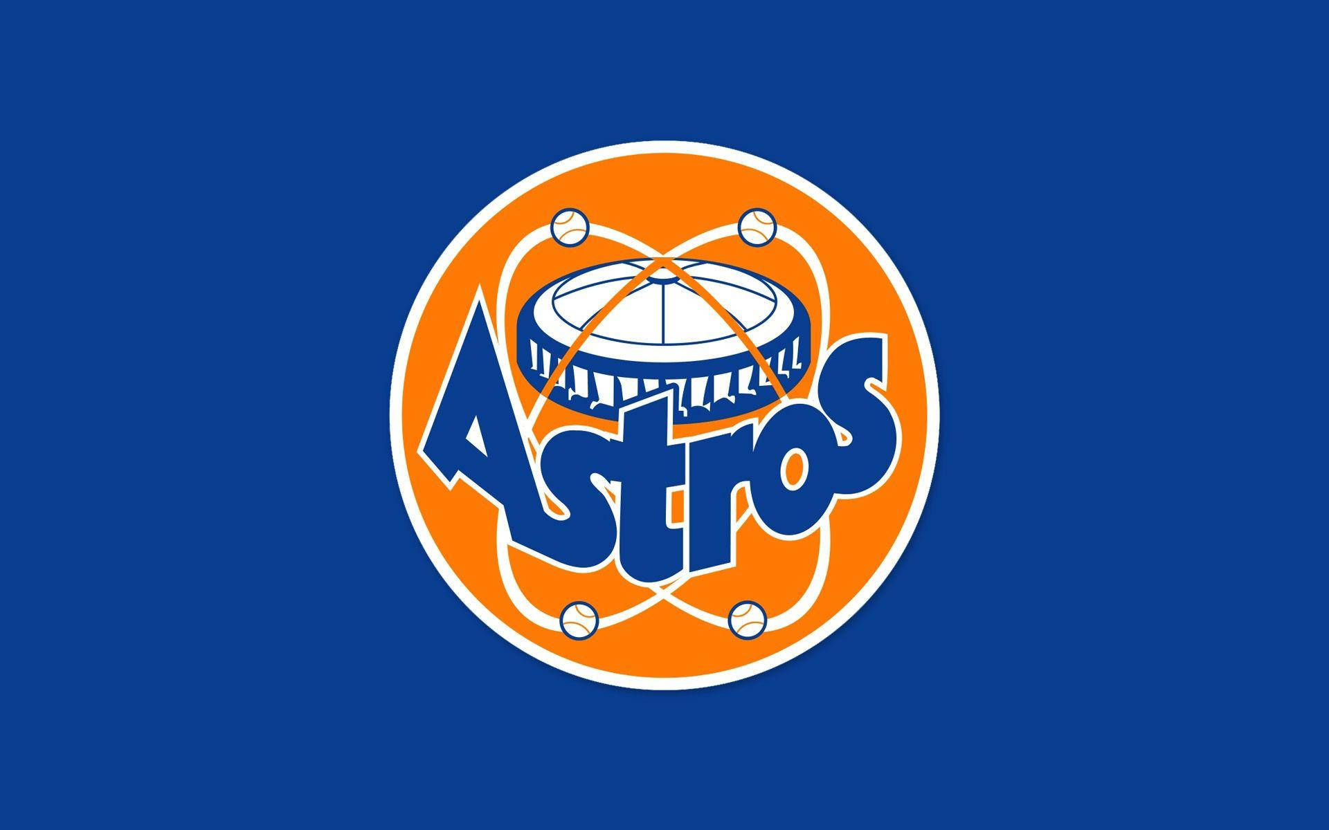 Astros 桌布 壁紙 — 大膽的藍色和橙色休士頓太空人棒球標誌，居中在純皇家藍色背景上。