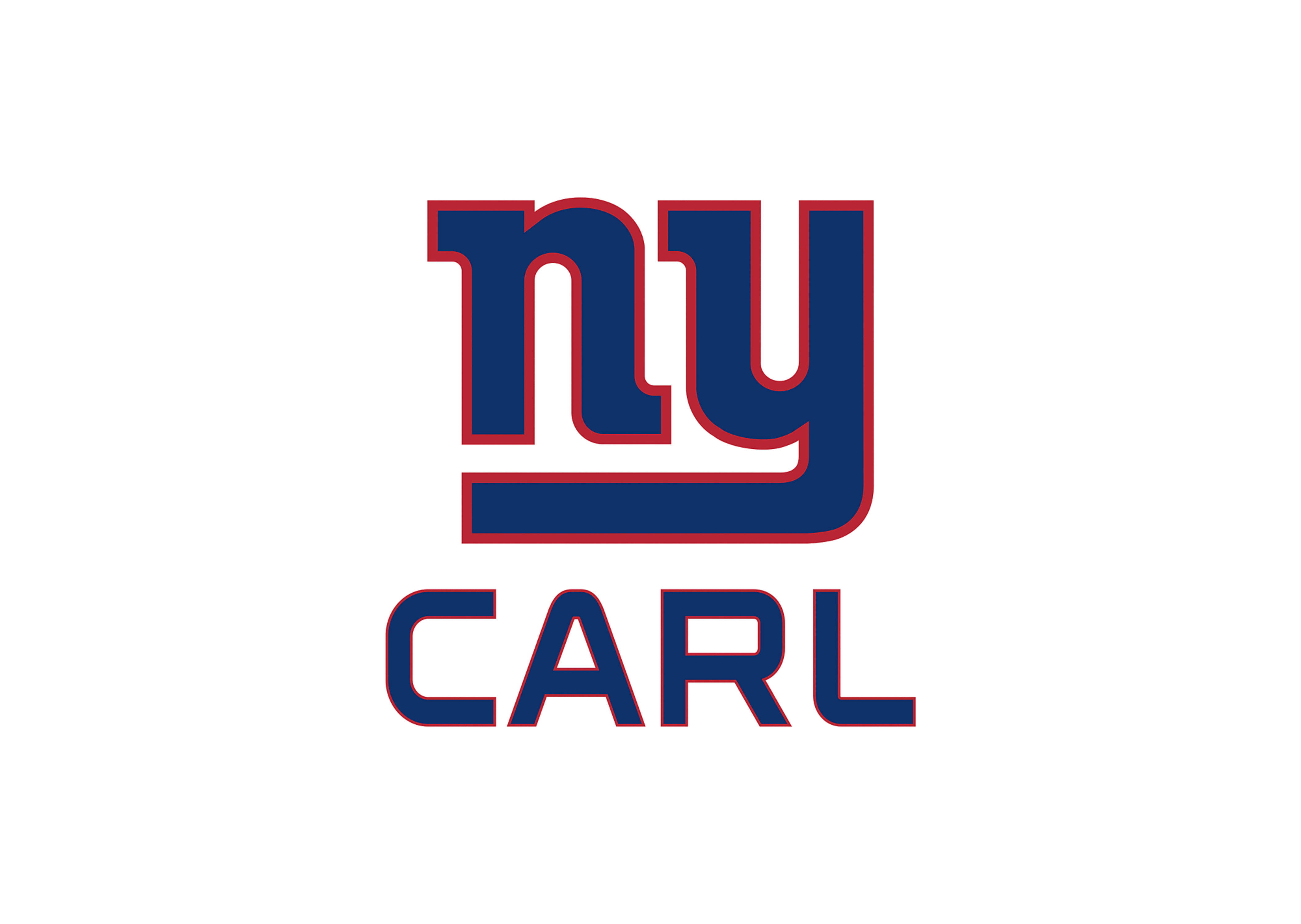 New 桌布 壁紙 — 大膽的藍色和紅色 NY CARL 標誌，搭配潔白背景和清晰字體。