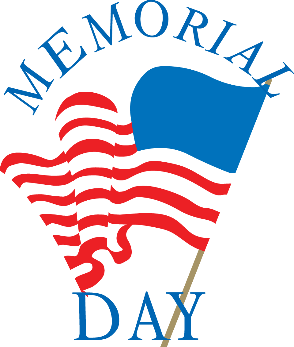 Memorial Day 桌布 壁紙 — 大膽的藍色和紅色風格化美國國旗在黑色背景上拱形「MEMORIAL DAY」文字後飄揚。