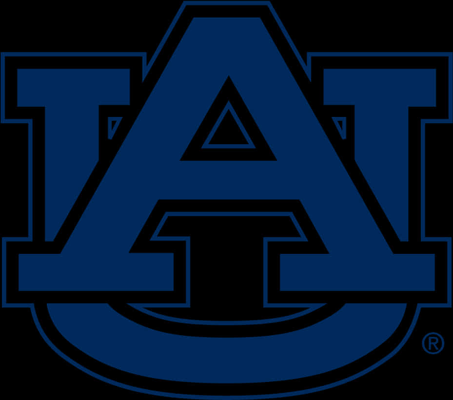 Auburn Logo 桌布 壁紙 — 大膽的藍色和黑色交錯AT標誌，帶有三角形細節，置於純黑色背景上。