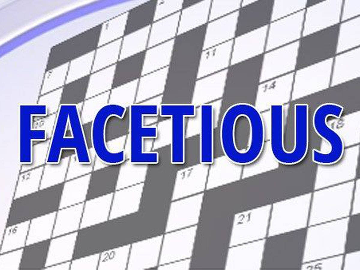 Word 桌布 壁紙 — 大膽的藍色單詞「facetious」主導了一個對角傾斜的填字遊戲網格，網格帶有編號方格。