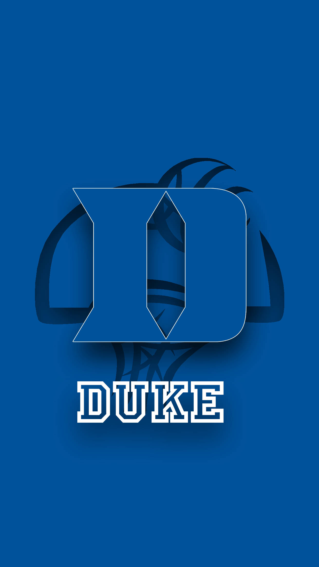Duke Blue Devils 桌布 壁紙 — 大膽的藍色杜克大學標誌，帶有籃球剪影和白色文字，位於純藍色背景上。